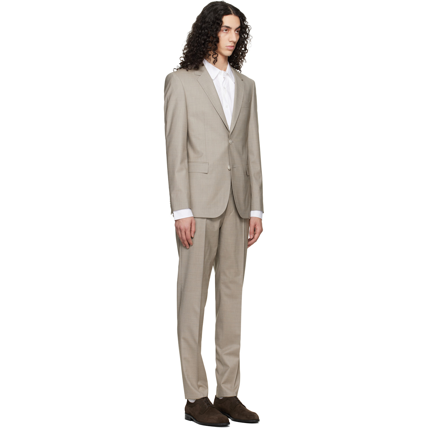  Boss Taupe Two-piece Slim-fit Stretch Wool Suit 