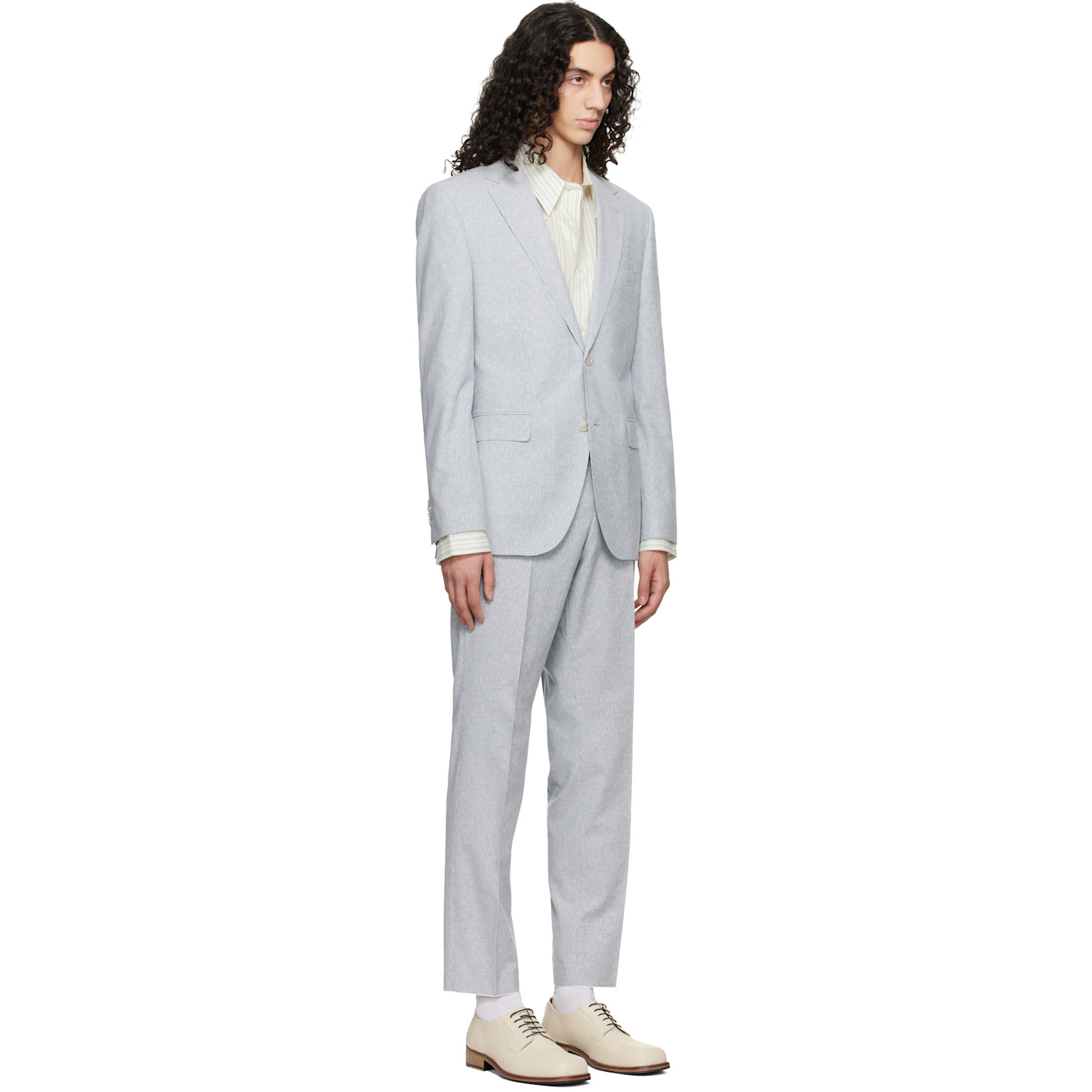  Boss Blue Two-piece Regular-fit Stretch Bouclé Suit 