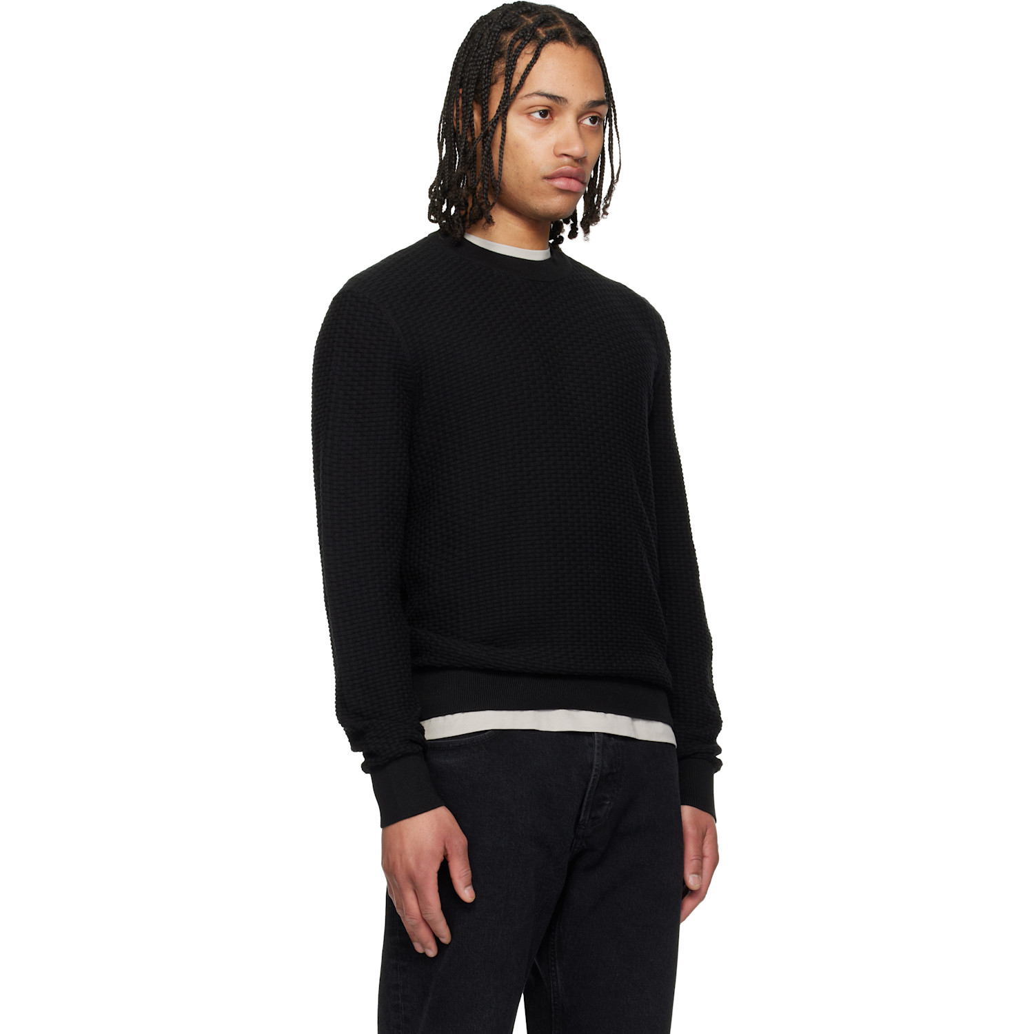  Boss Black Cotton Knitted Structure Sweater 