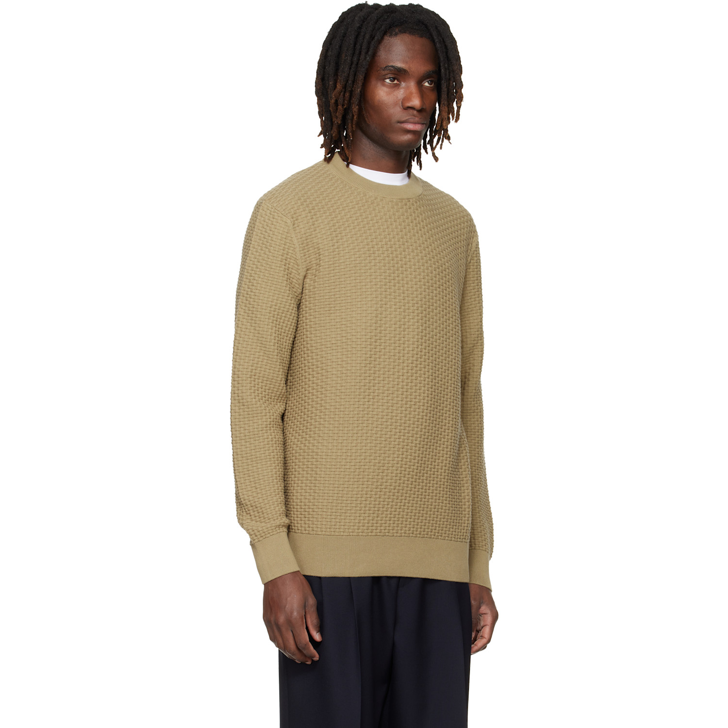  Boss Beige Cotton Knitted Structure Sweater 