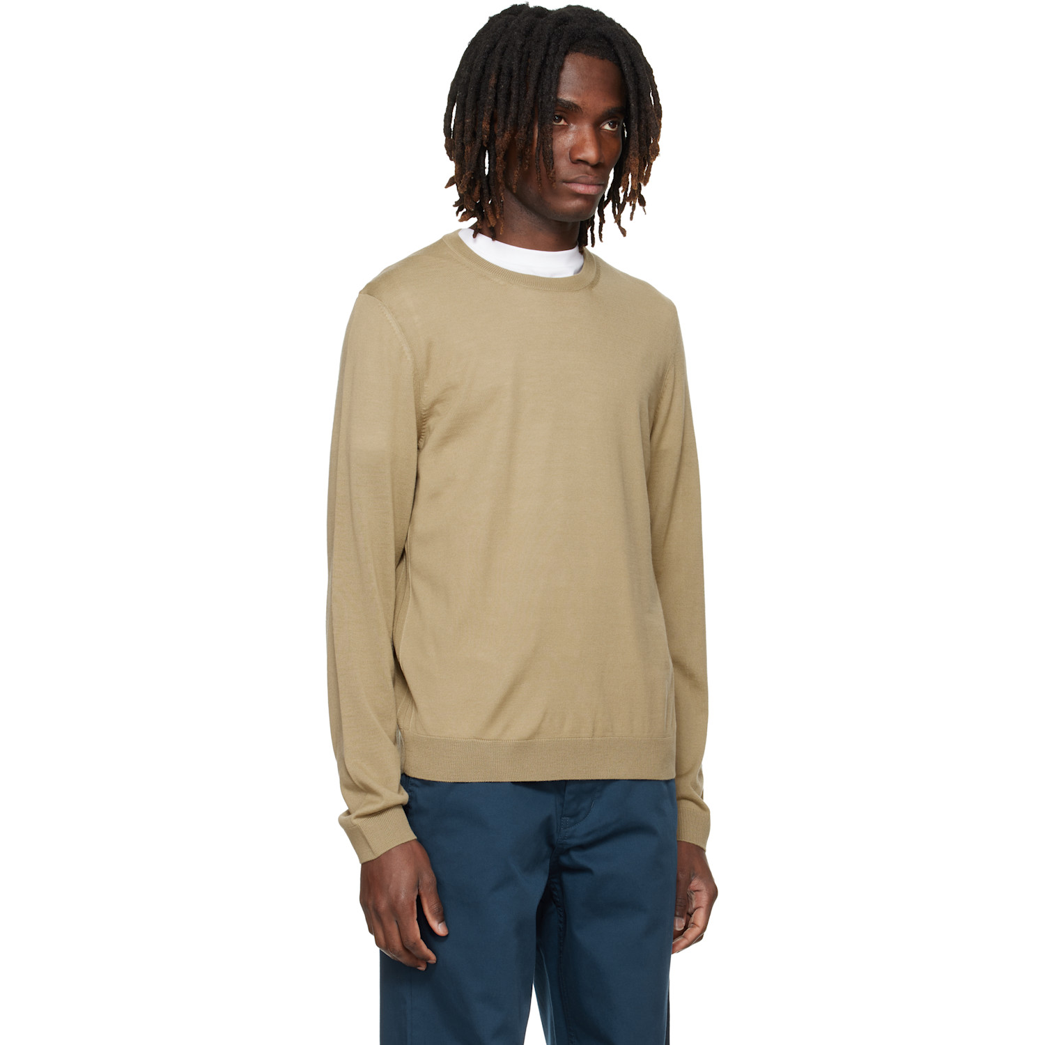  Boss Beige Merino-wool Slim Fit Sweater 