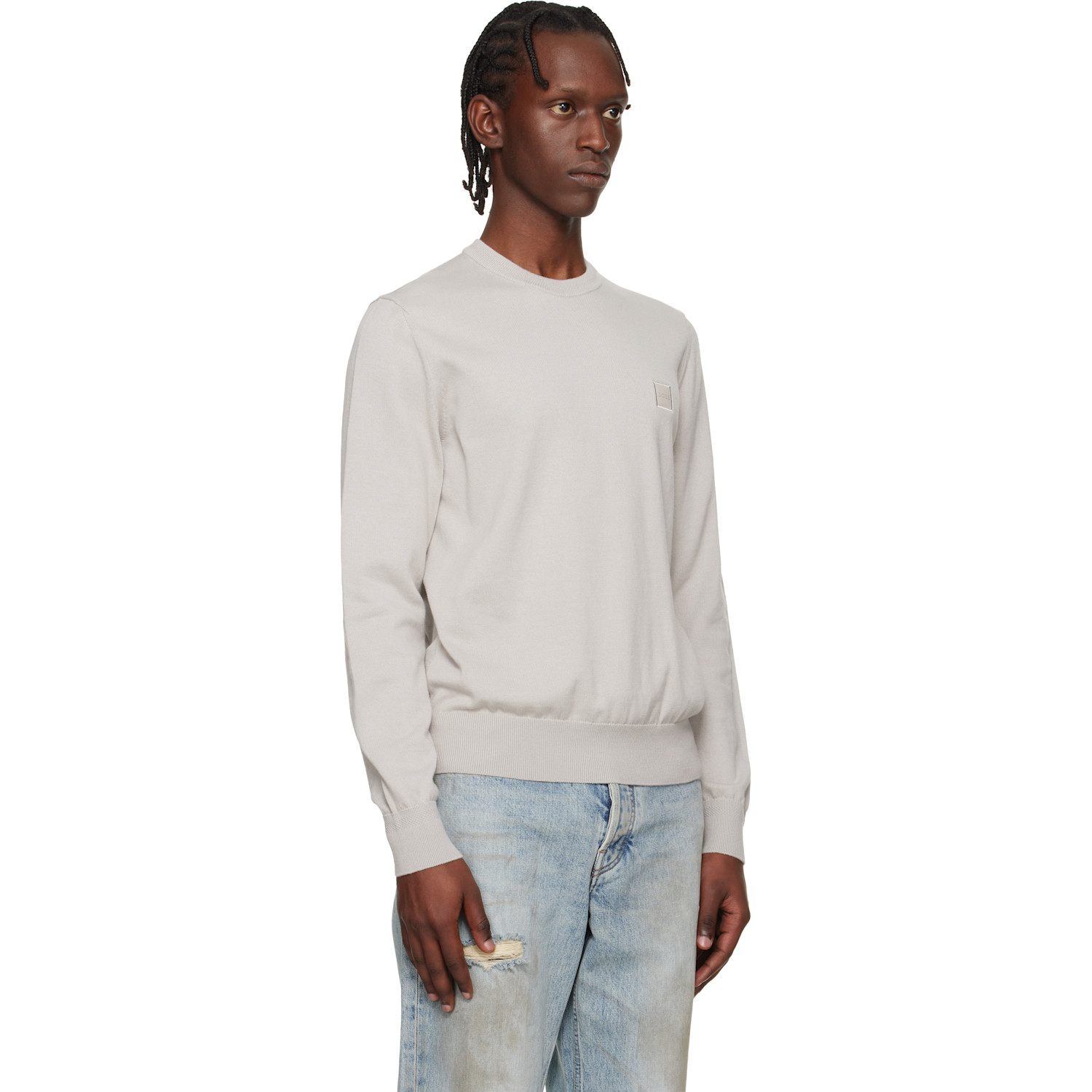  Boss Gray Logo-label Cotton & Cashmere Sweater 