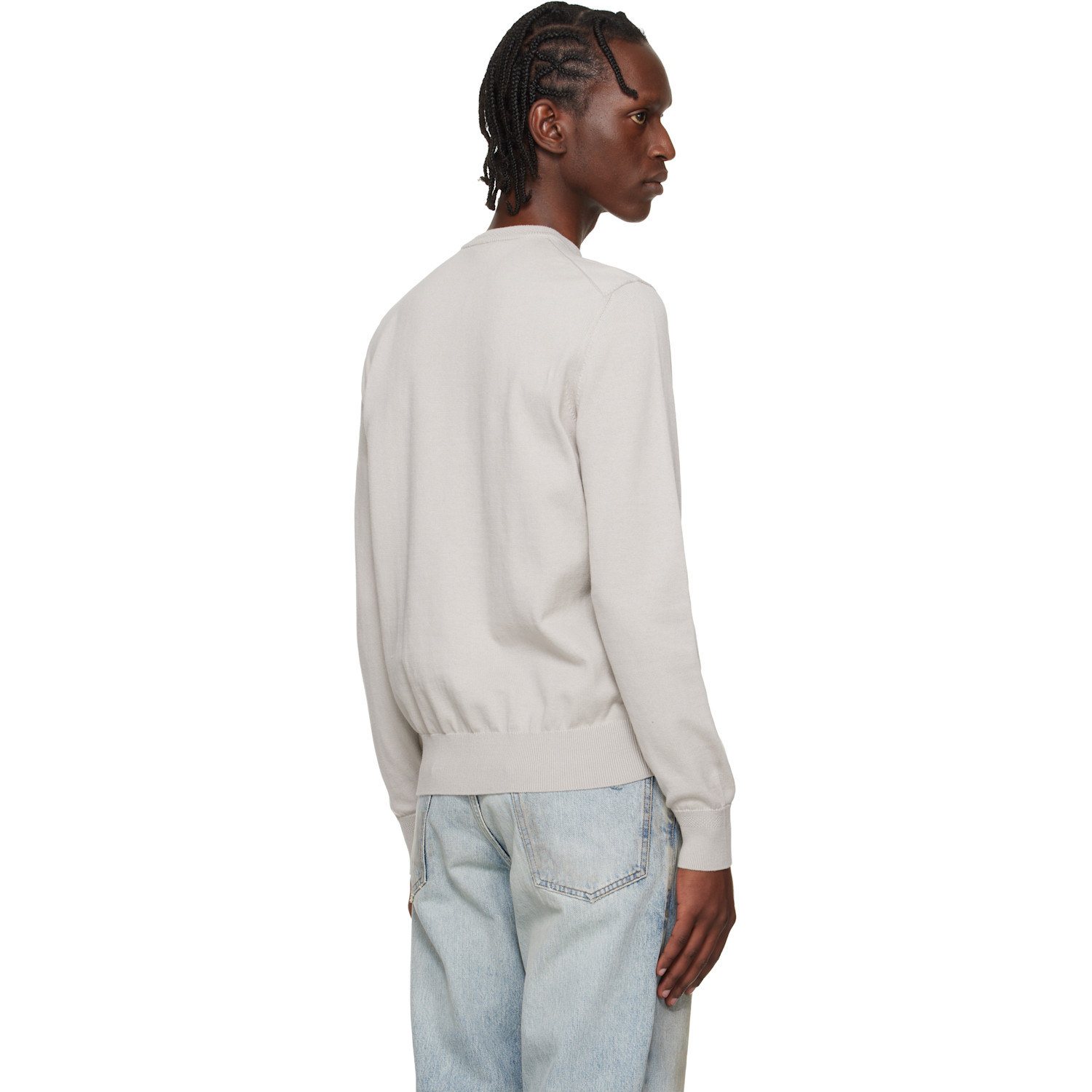  Boss Gray Logo-label Cotton & Cashmere Sweater 