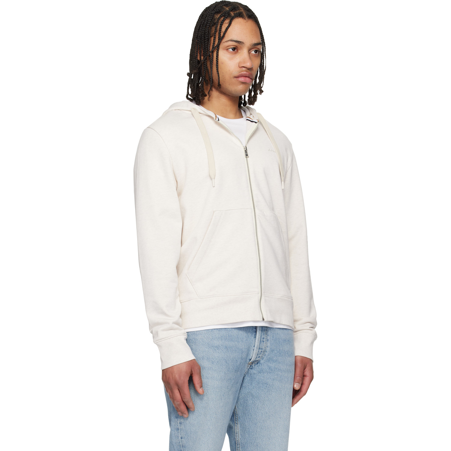  Boss Off-white Cotton Terry Tonal Logo Hoodie 