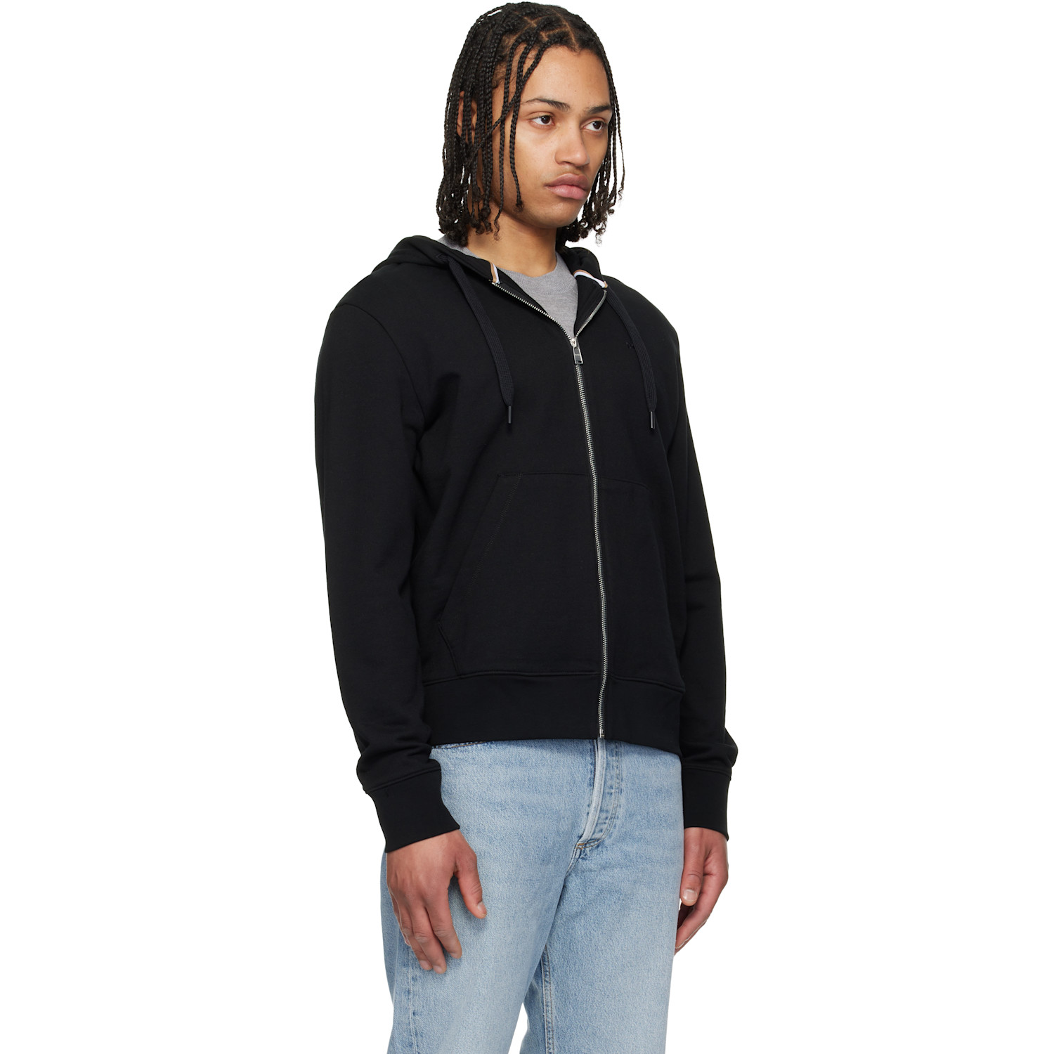  Boss Black Cotton Terry Tonal Logo Hoodie 