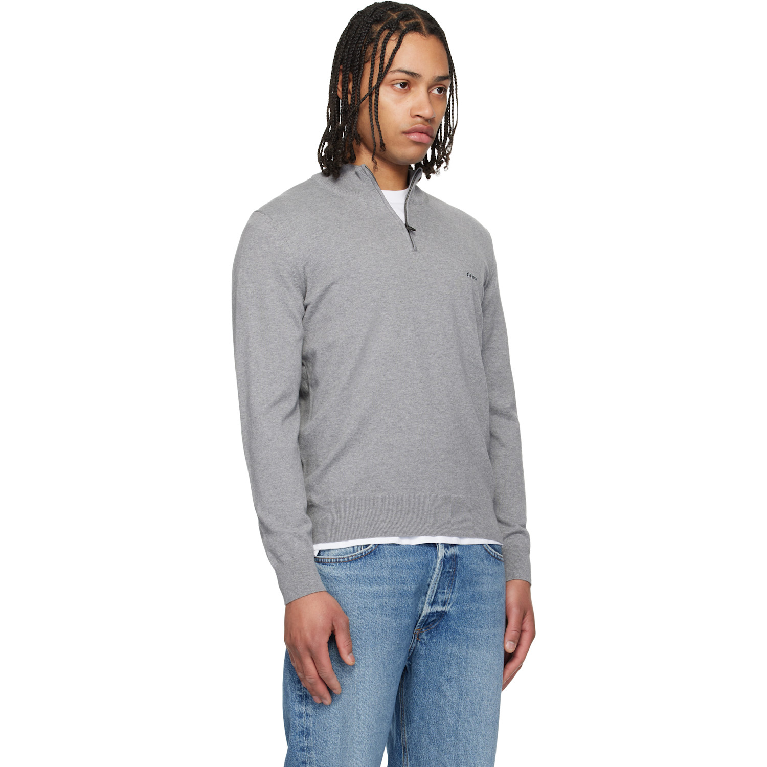  Boss Gray Zip-neck Knitted Cotton Track Jacket 