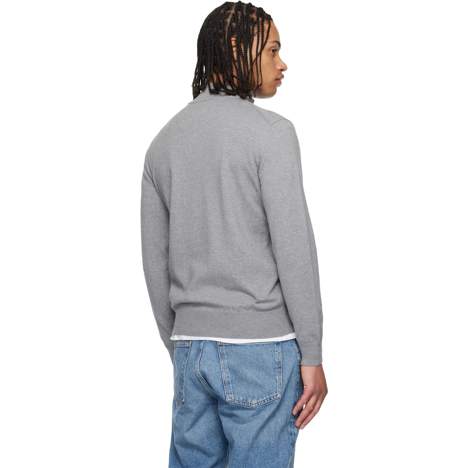  Boss Gray Zip-neck Knitted Cotton Track Jacket 
