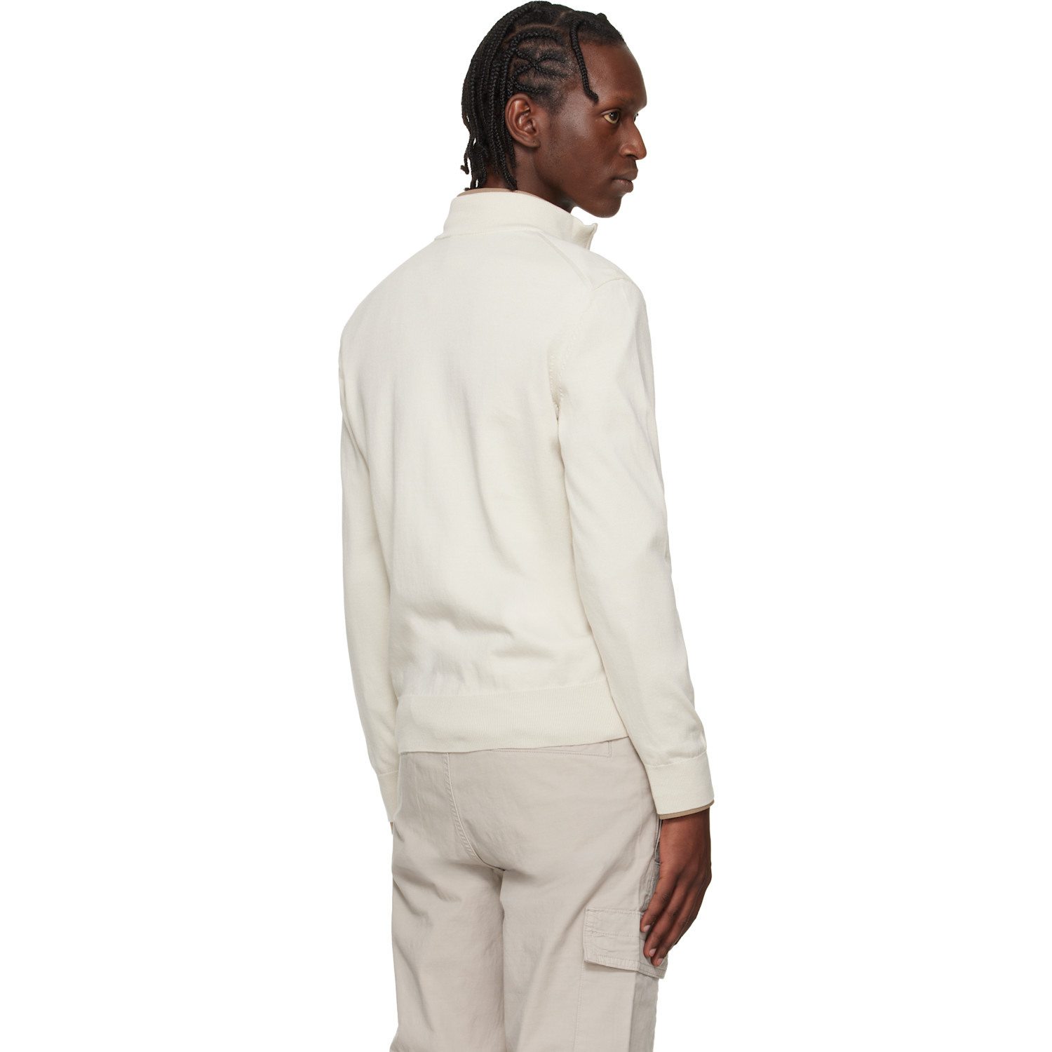  Boss Off-white Zip-neck Cotton Knitted Sweater 