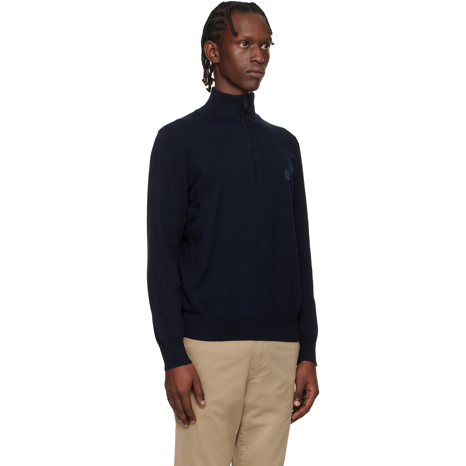  Boss Navy Zip-neck Cotton & Cashmere Sweater 