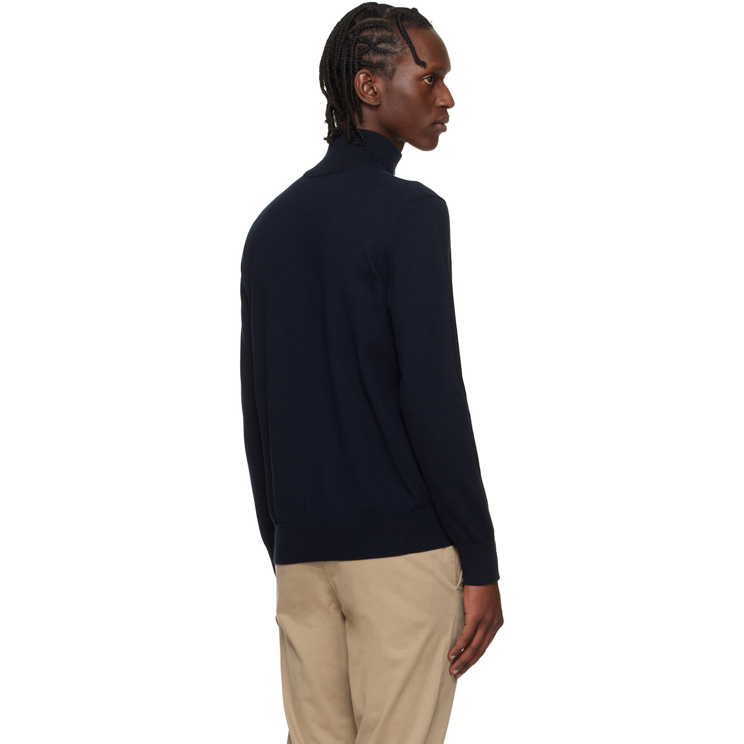  Boss Navy Zip-neck Cotton & Cashmere Sweater 
