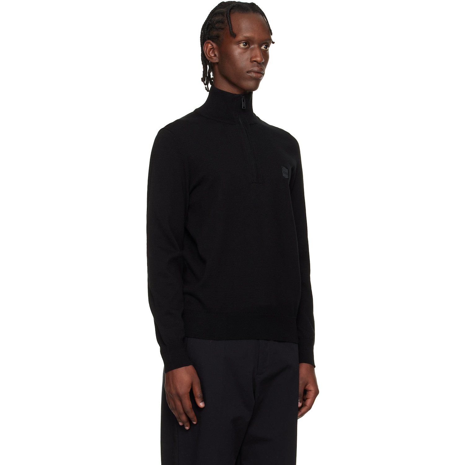  Boss Black Zip-neck Cotton & Cashmere Sweater 