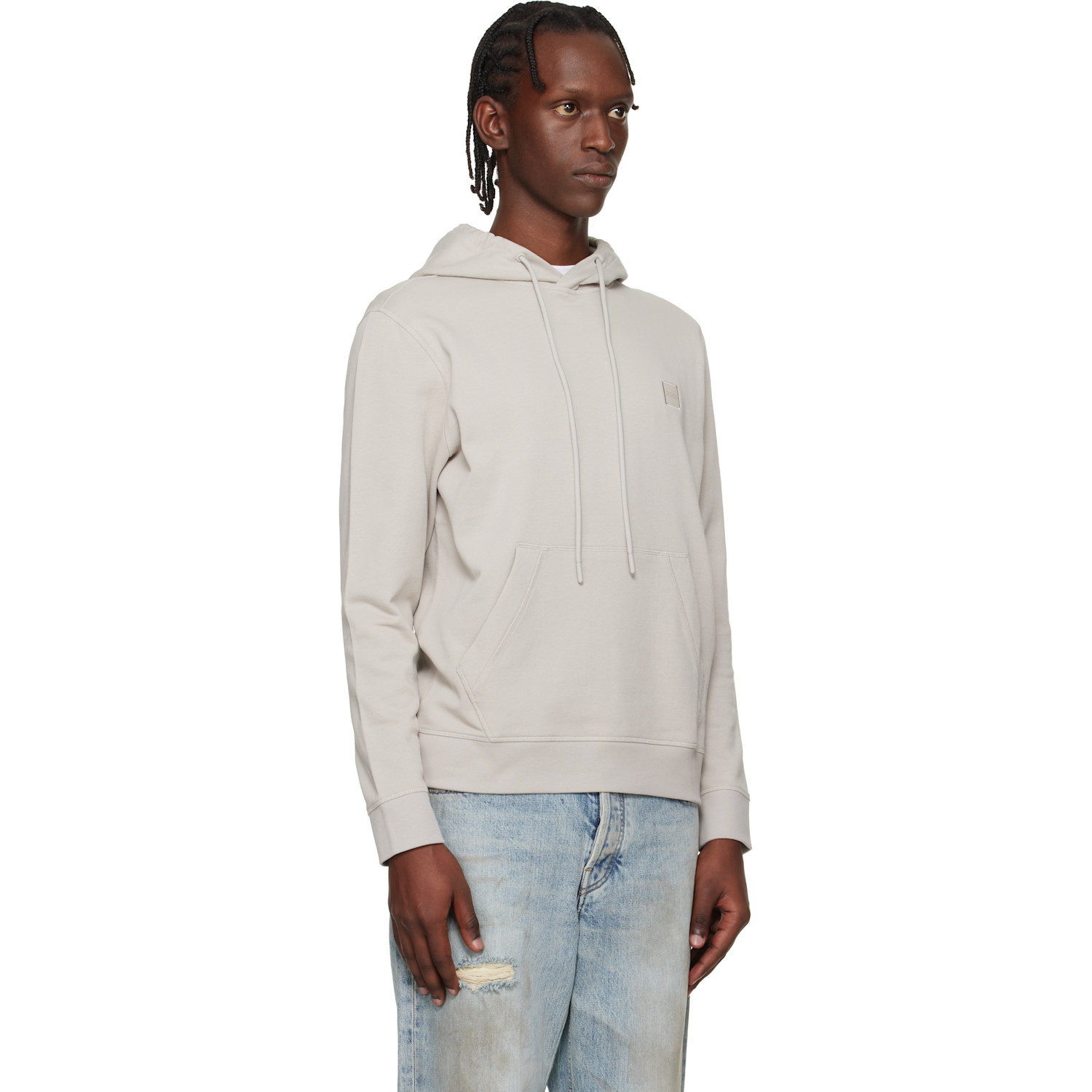  Boss Gray Logo Patch Cotton-terry Hoodie 