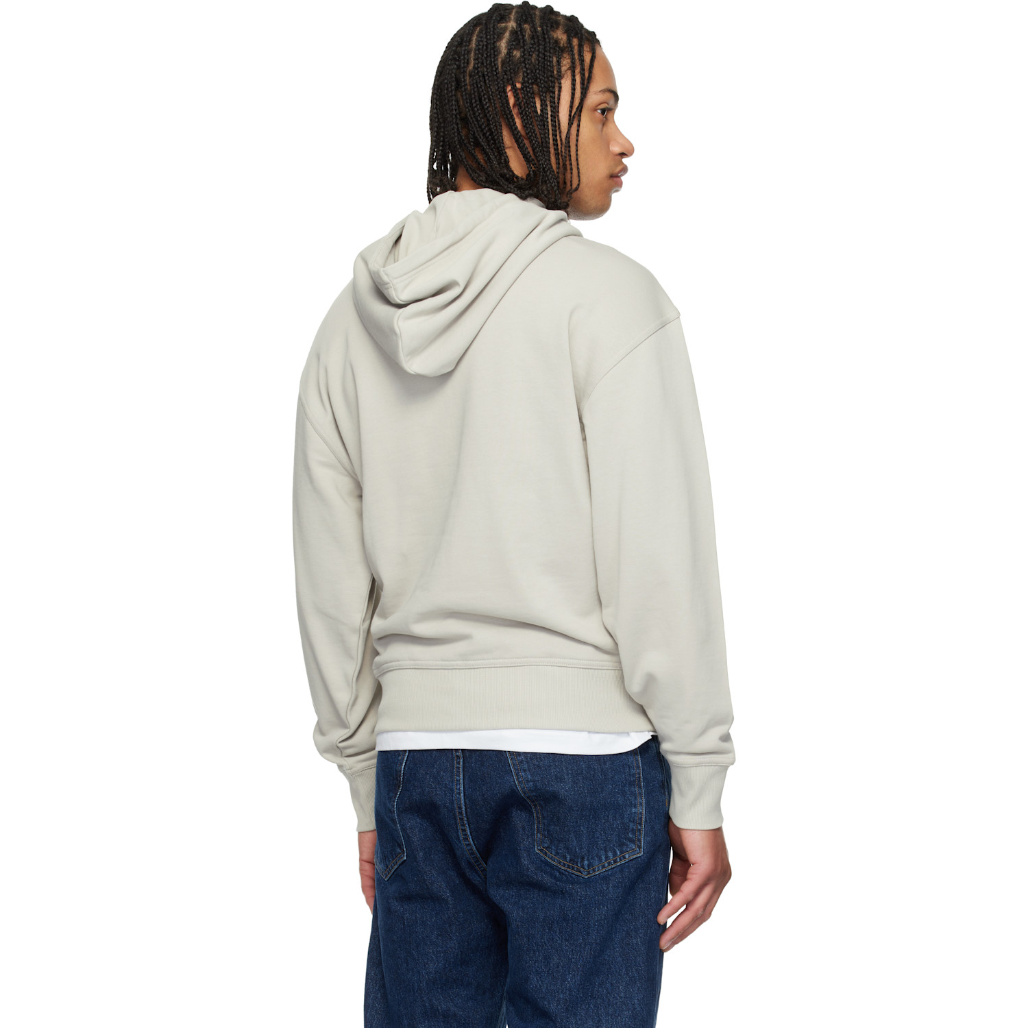  Boss Gray Fleece Cotton Terry Contrast Logo Hoodie 