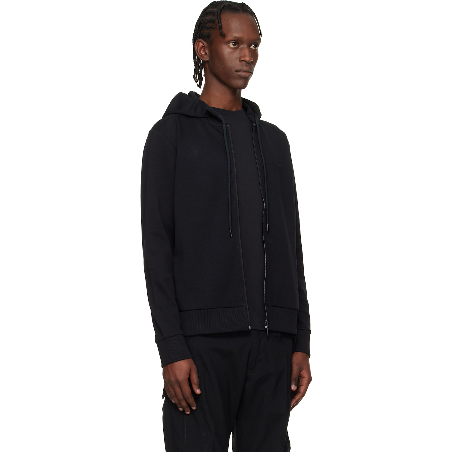  Boss Black Stretch Cotton Logo Detail Zip-up Hoodie 