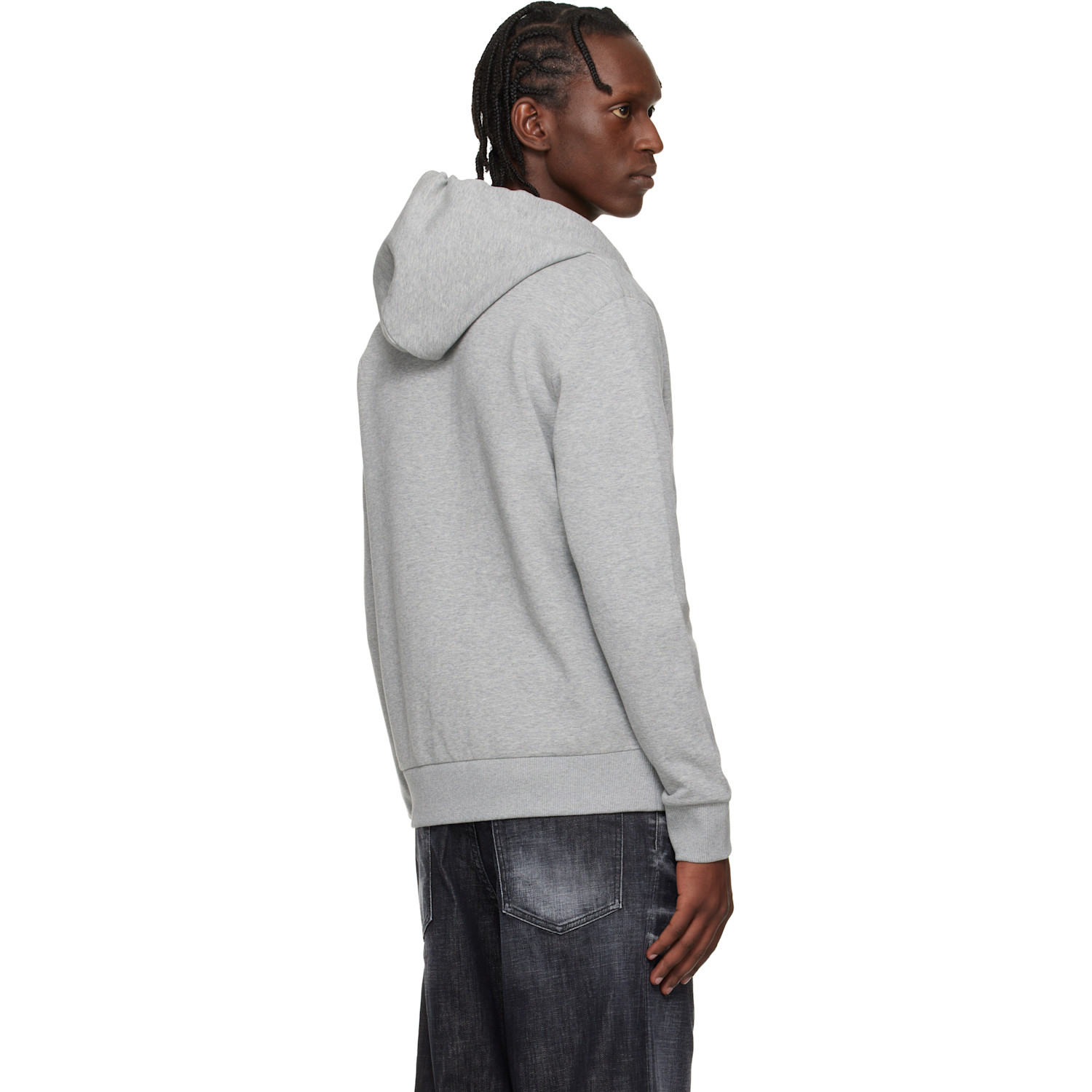  Boss Gray Stretch Cotton Logo Detail Zip-up Hoodie 