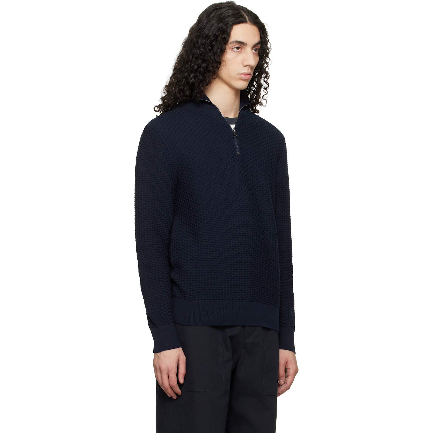 Boss Navy Quarter-zip Cotton Track Jacket 