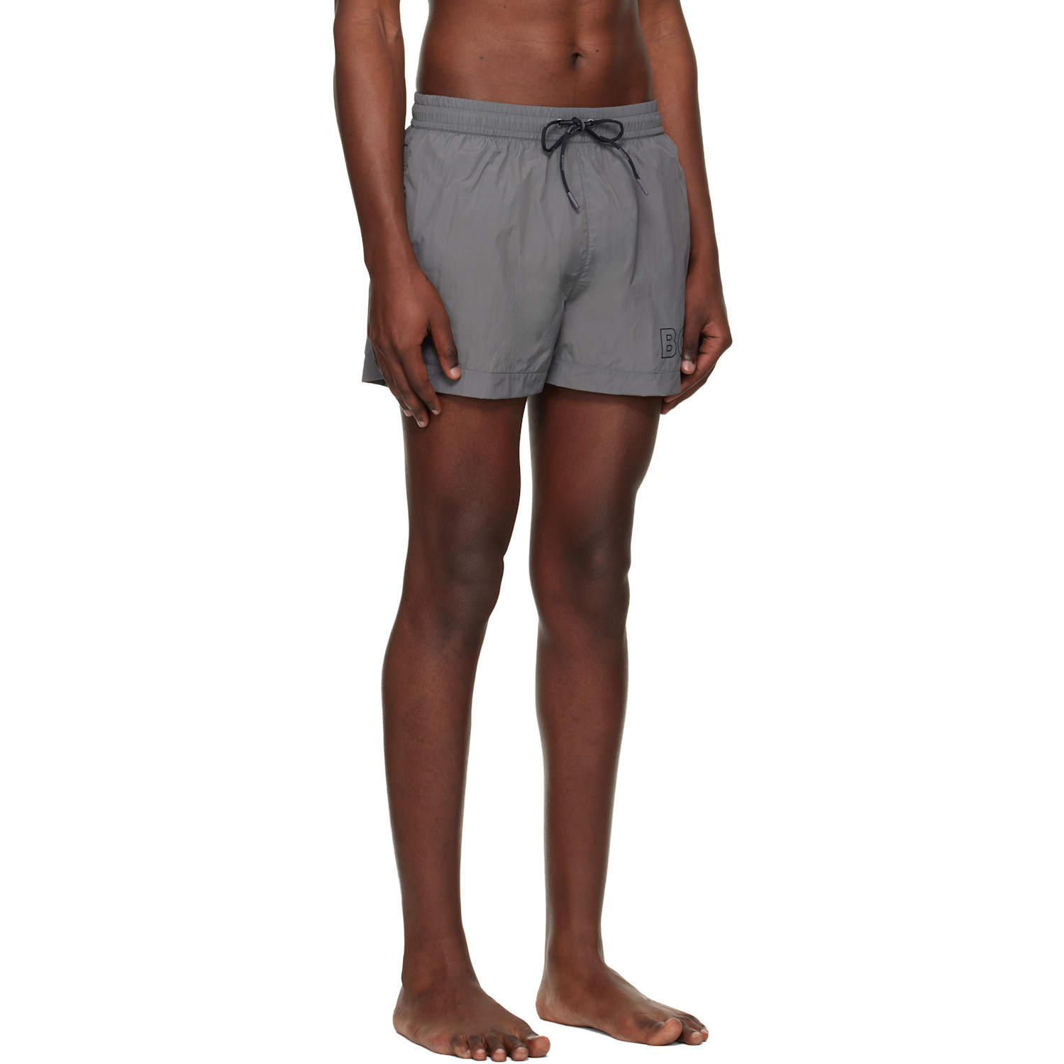  Boss Gray Outline Logo Print Swim Shorts 