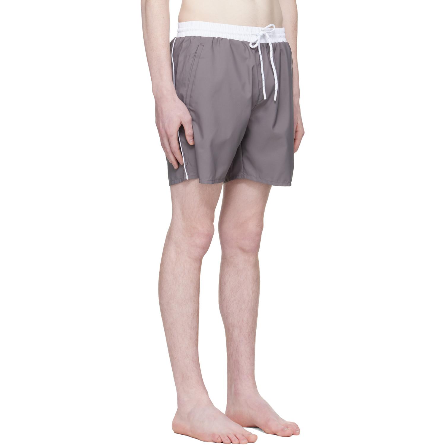  Boss Gray Contrast Band Logo Swim Shorts 