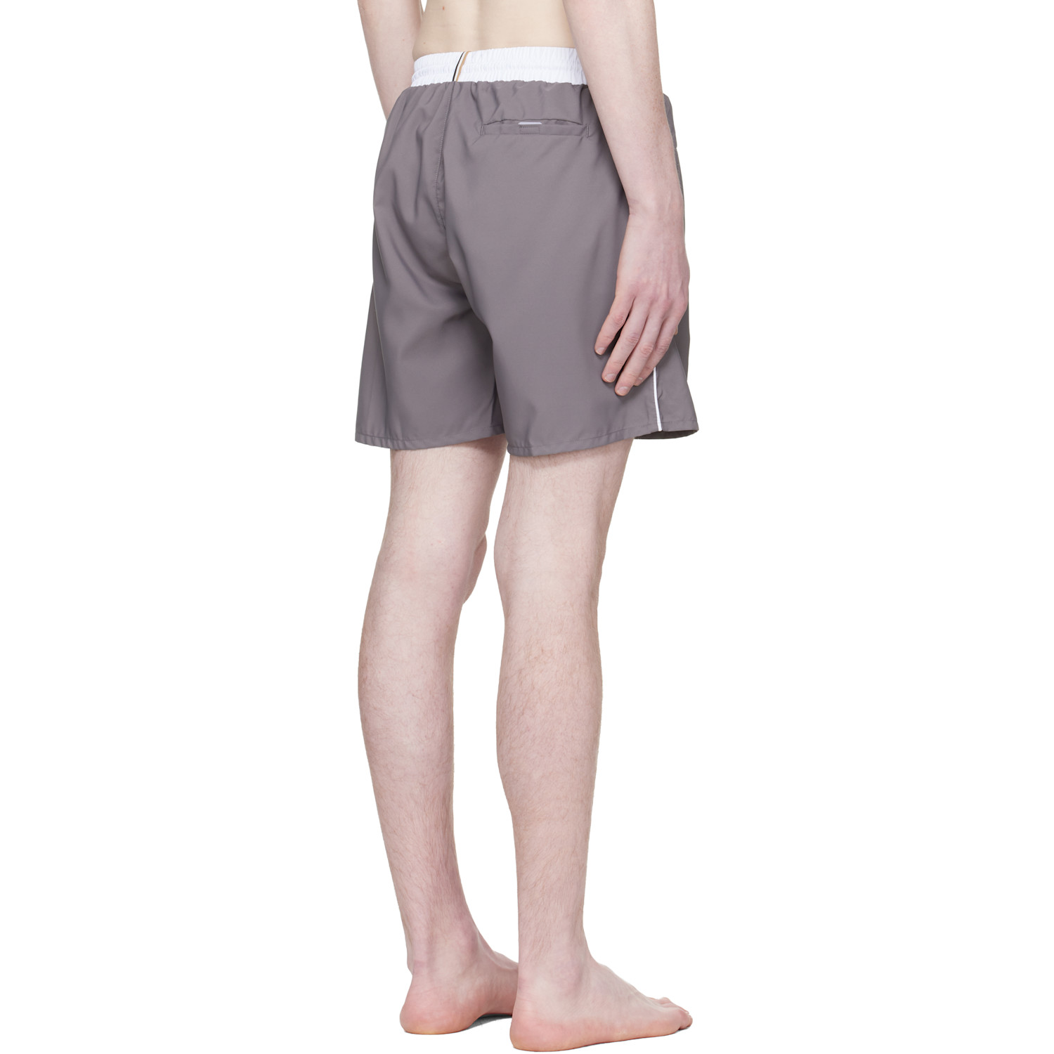  Boss Gray Contrast Band Logo Swim Shorts 
