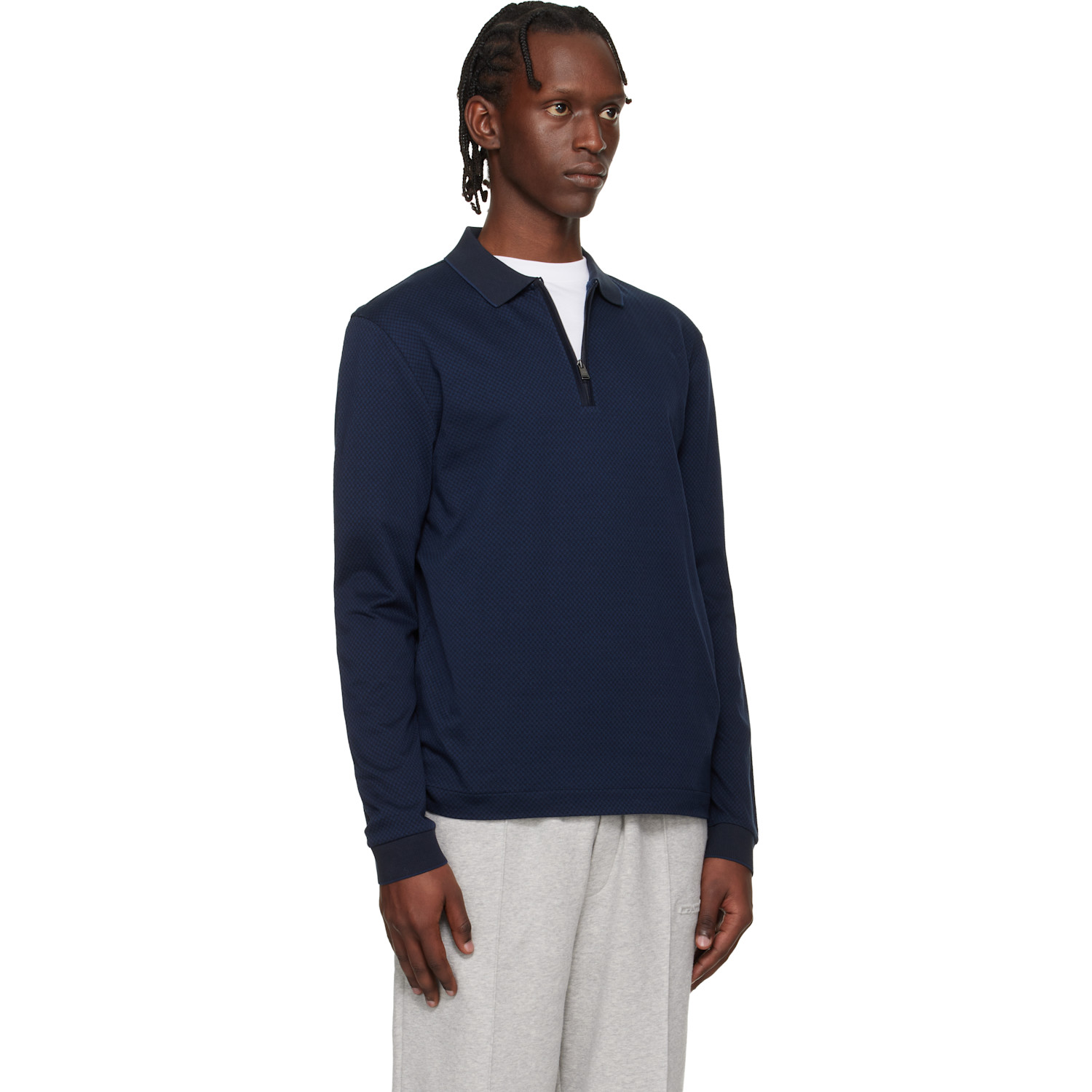  Boss Navy Two-tone Structure Mercerised-cotton Polo 