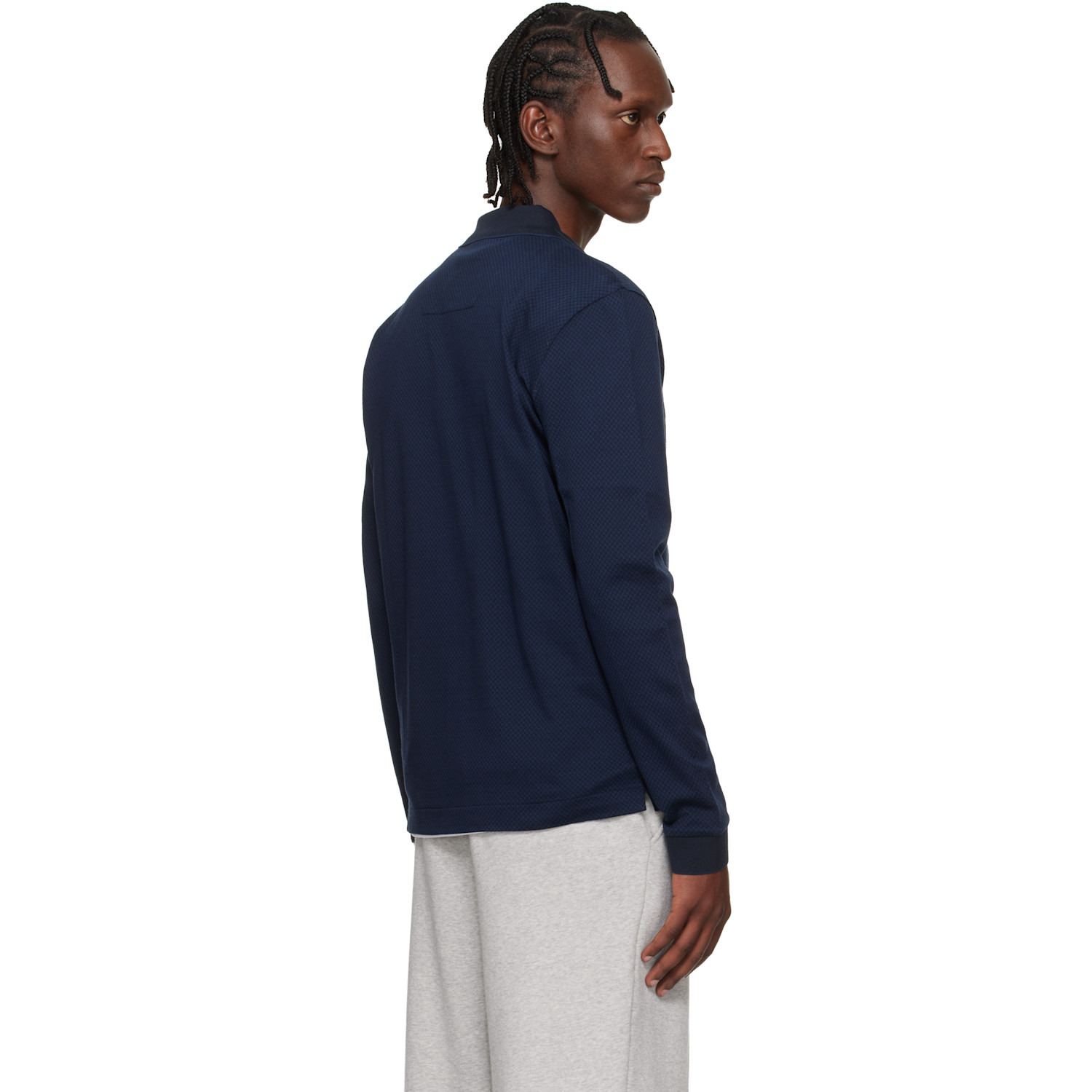  Boss Navy Two-tone Structure Mercerised-cotton Polo 