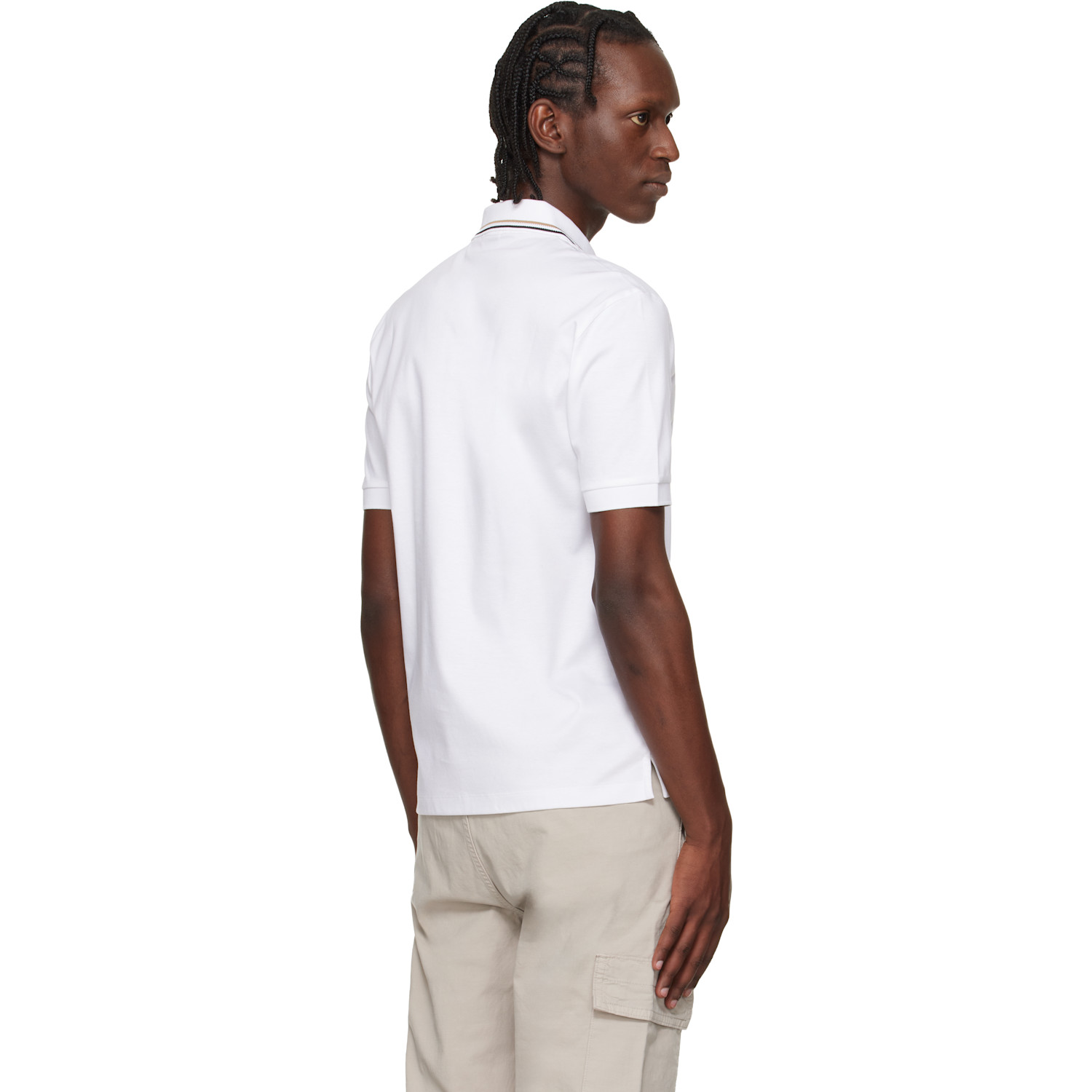  Boss White Cotton Logo Striped-collar Slim-fit Polo 