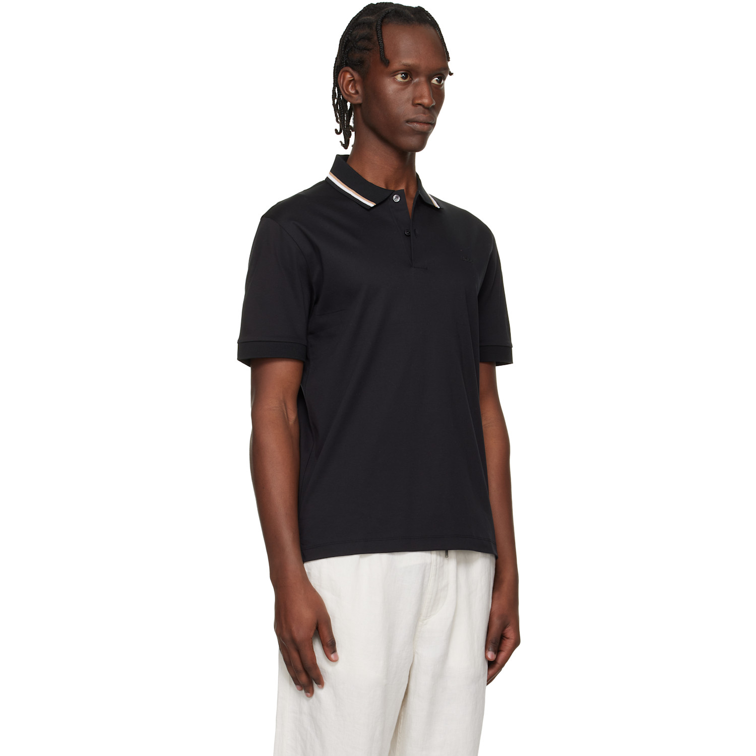  Boss Black Cotton Logo Striped-collar Slim-fit Polo 