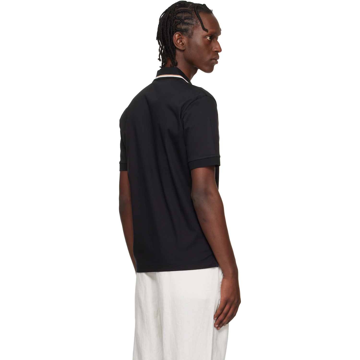  Boss Black Cotton Logo Striped-collar Slim-fit Polo 