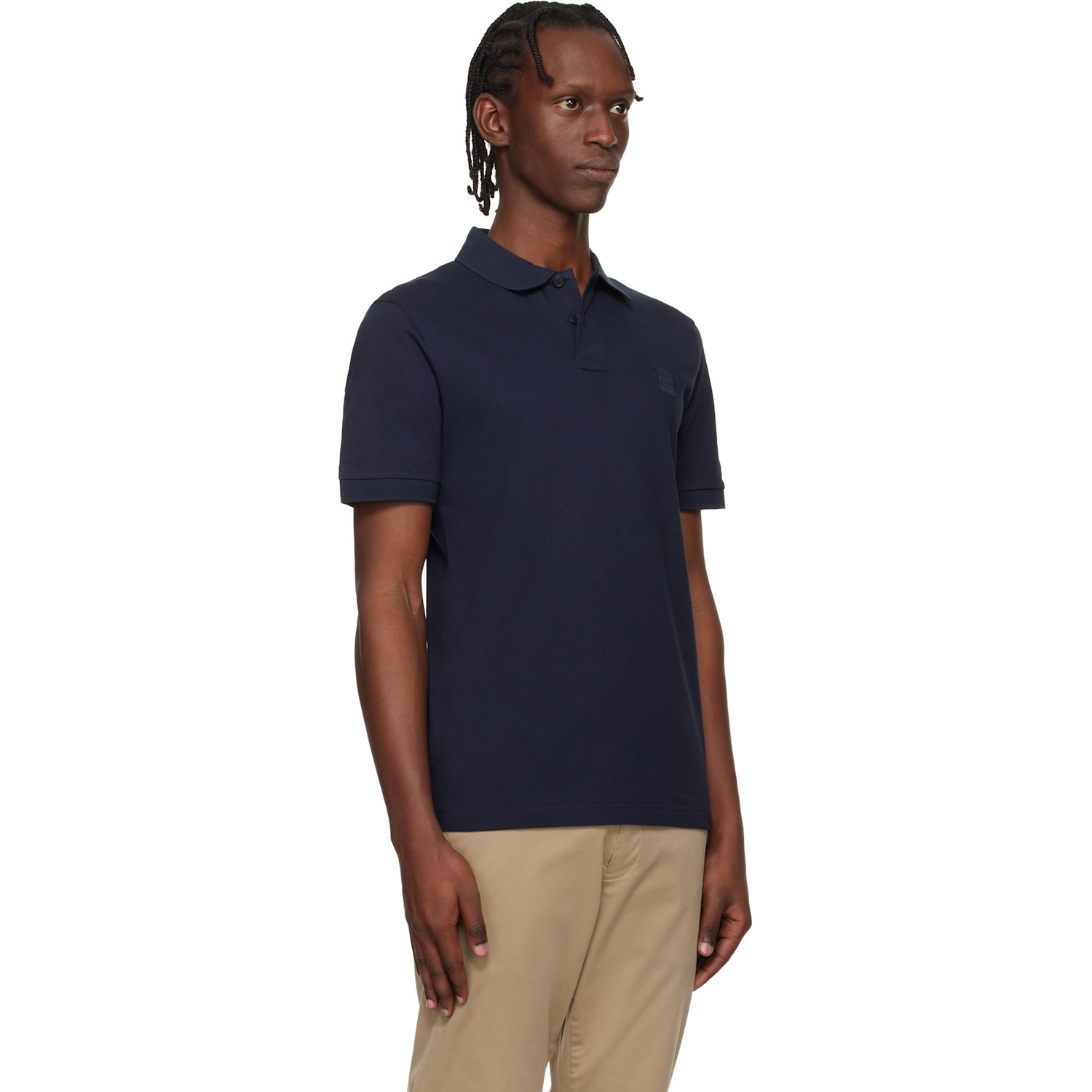  Boss Navy Logo Patch Stretch-cotton Slim-fit Polo 