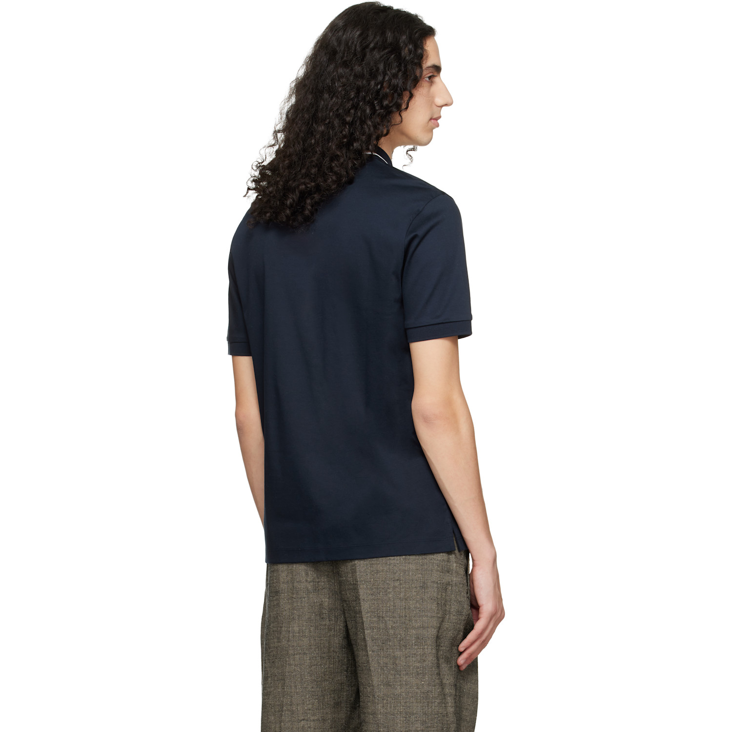  Boss Navy Striped-collar Slim-fit Cotton Logo Polo 