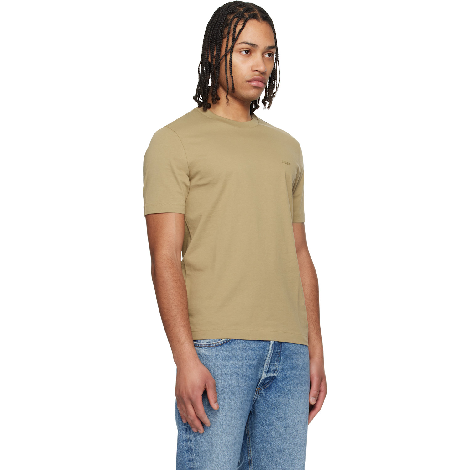  Boss Beige Cotton Jersey Logo Detail T-shirt 