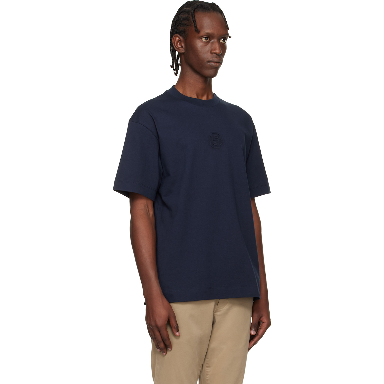  Boss Navy Embossed-logo T-shirt 