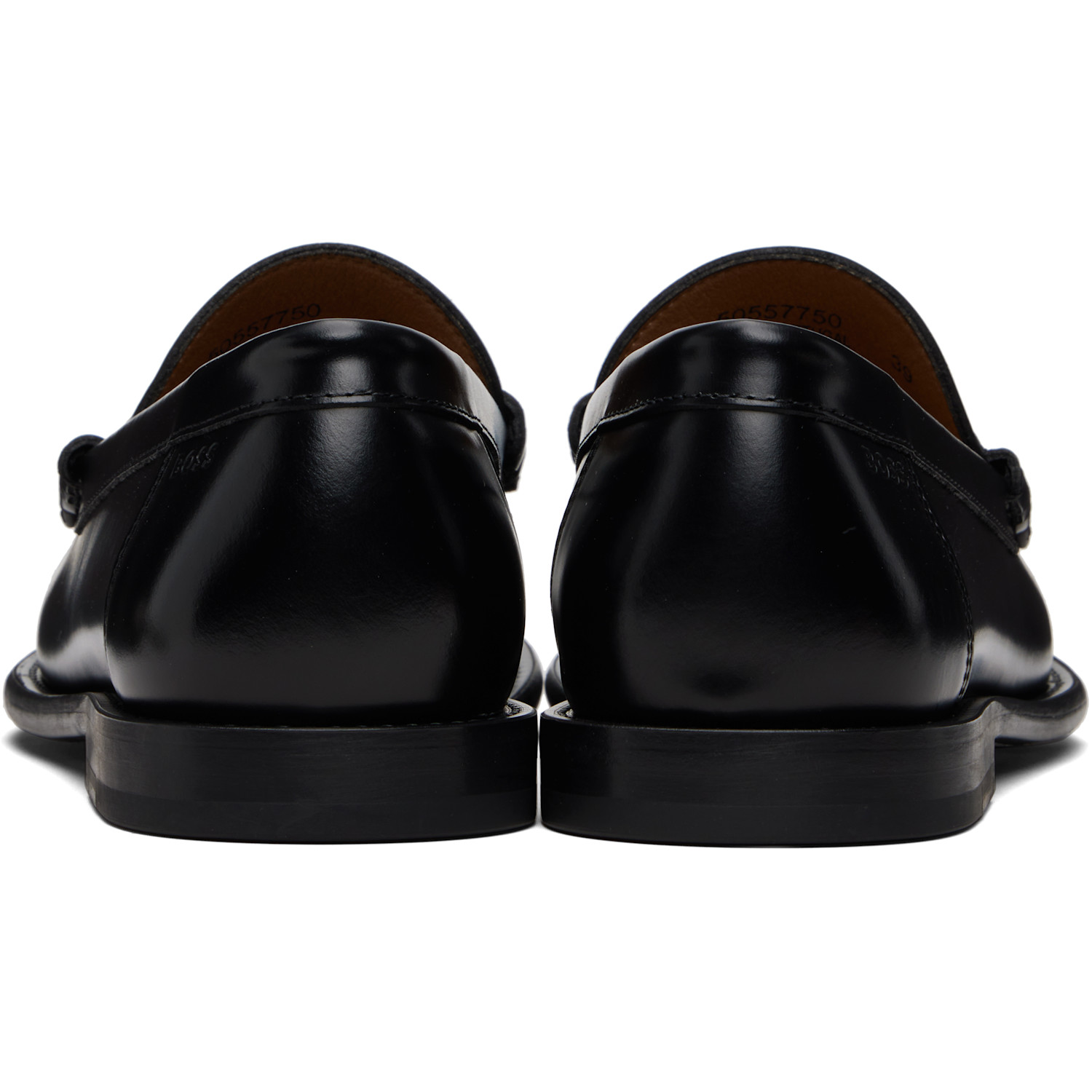  Boss Black Leather Penny Trim Loafers 