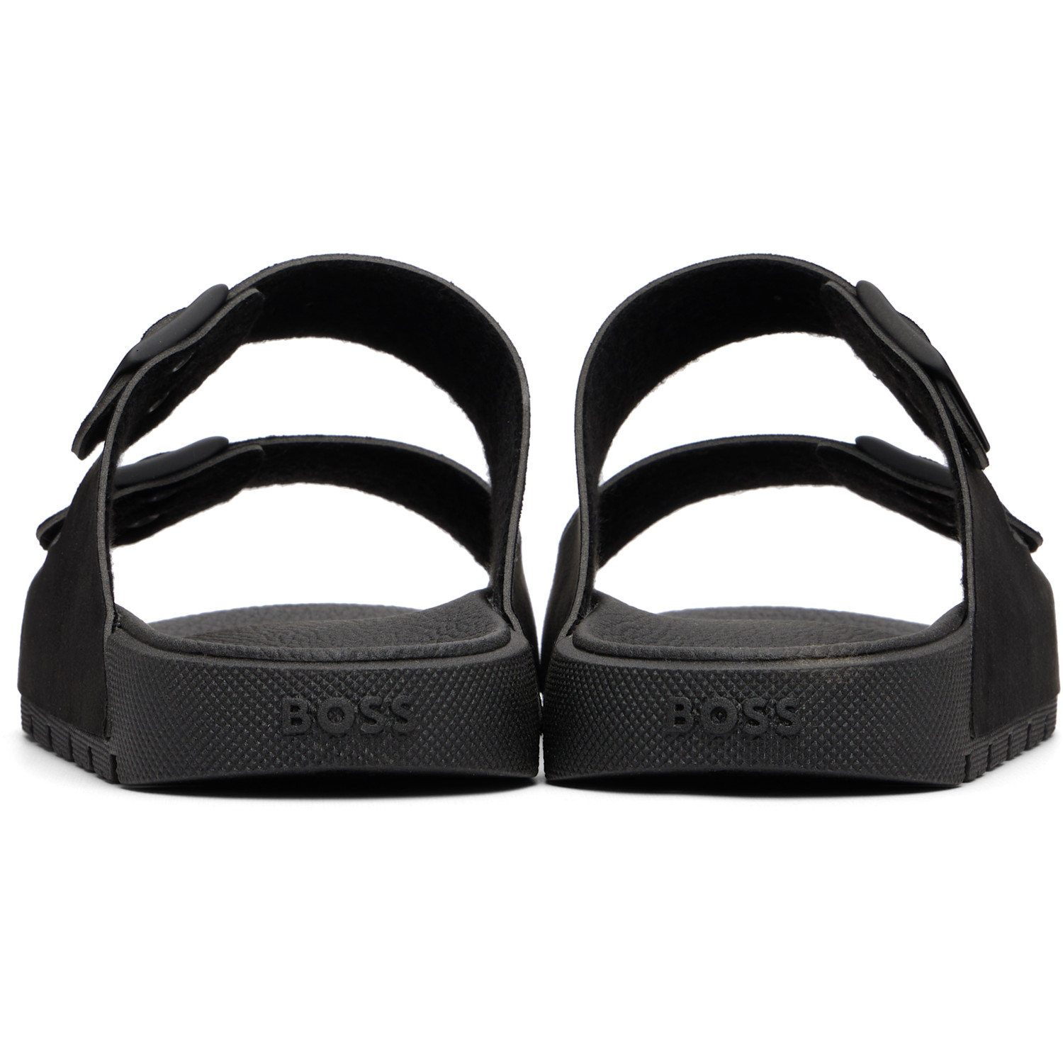  Boss Black Twin-strap Branded Buckle Slides 