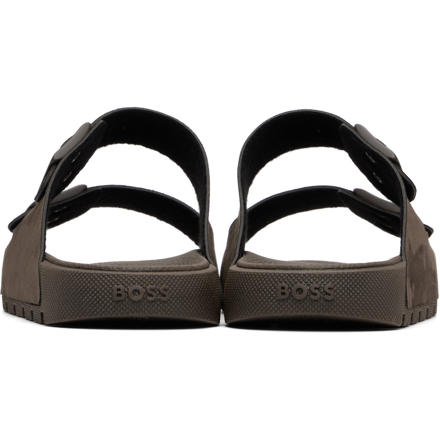  Boss Brown Twin-strap Branded Buckle Slides 