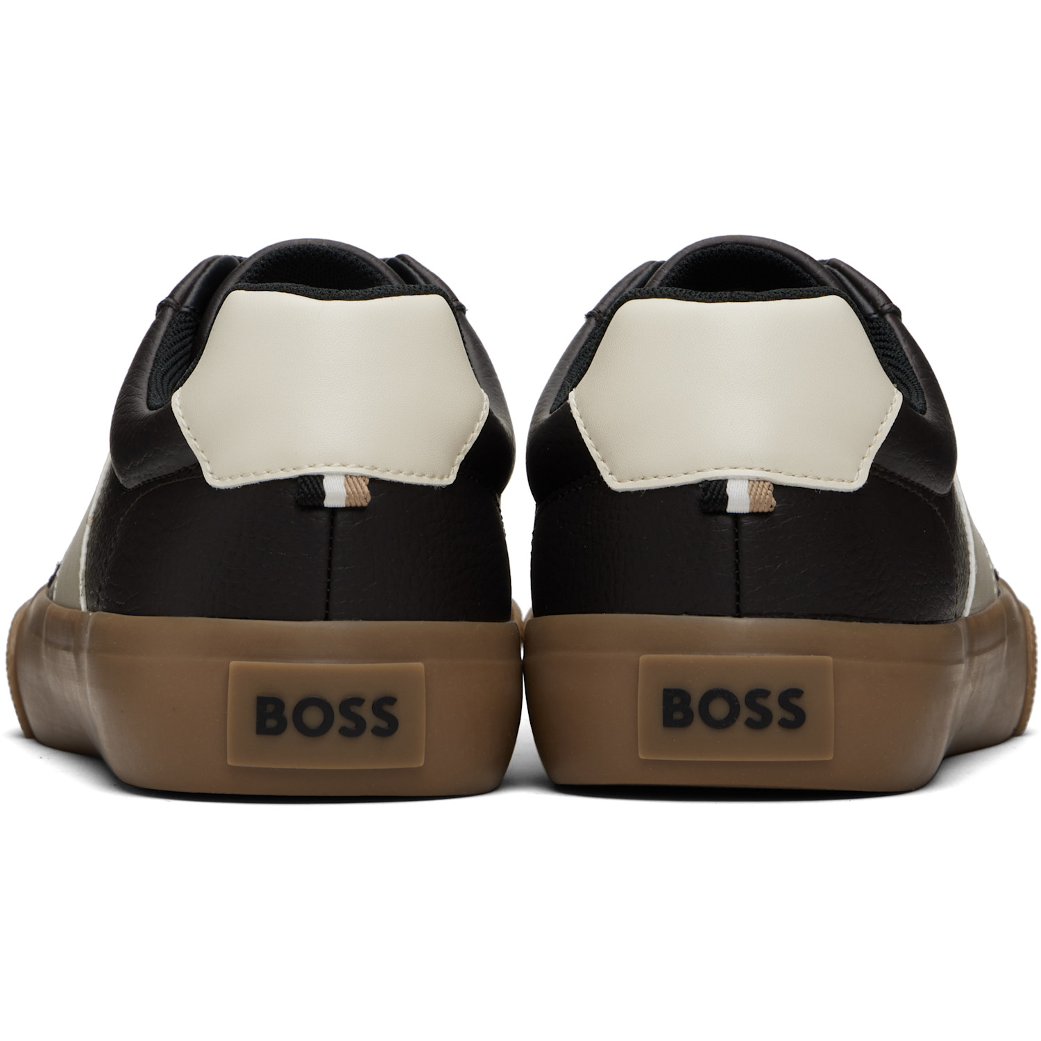  Boss Brown Leather Stripe Logo Sneakers 