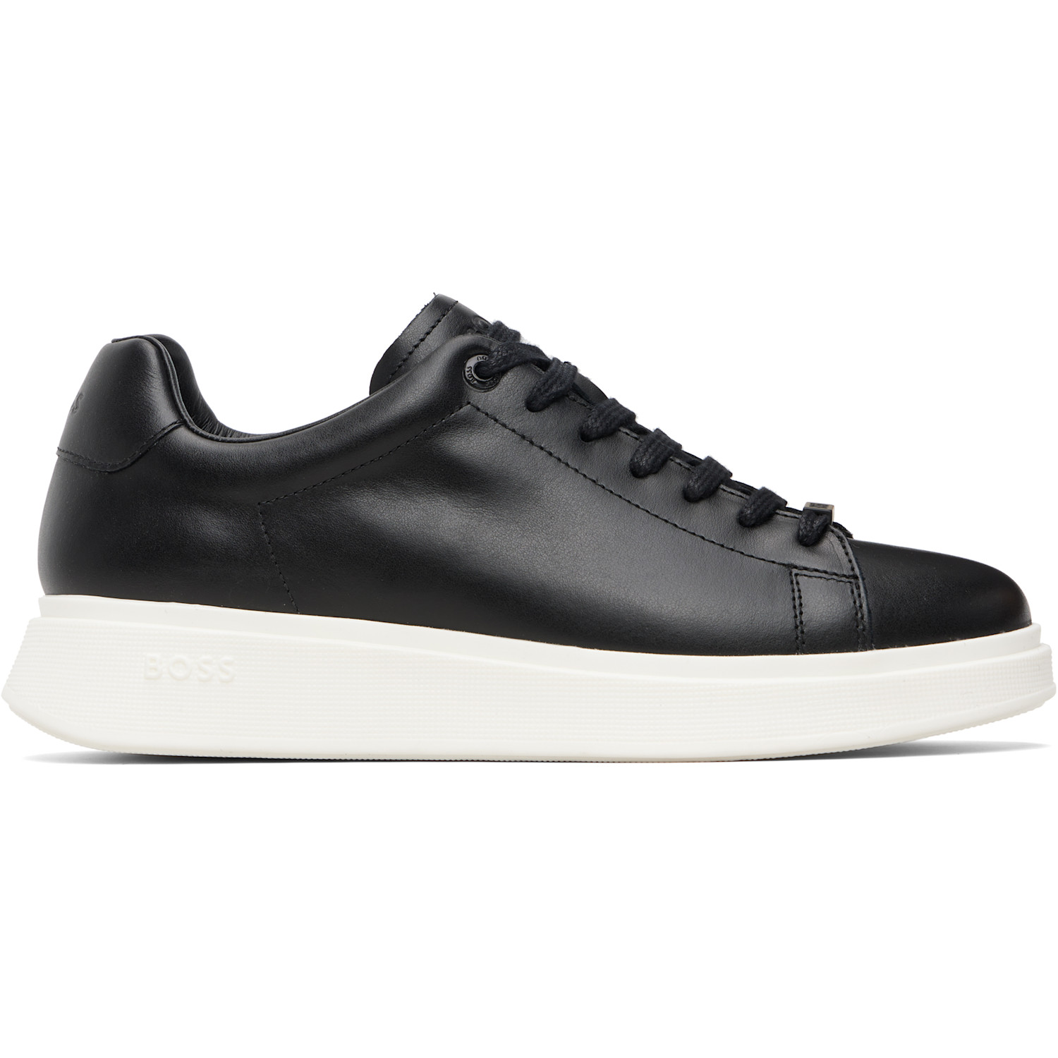 BOSS Black Rubber-Outsole Leather Sneakers