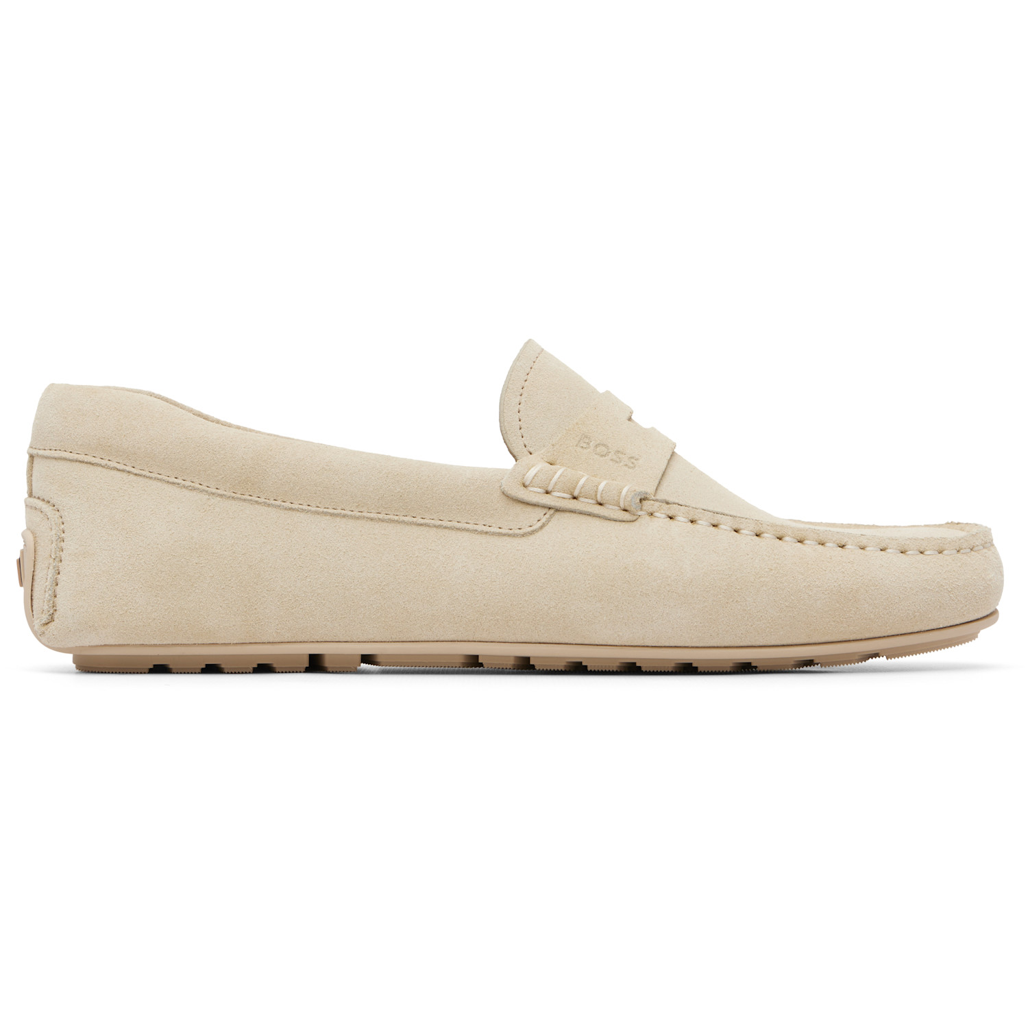 BOSS Off-White Penny-Trim Suede Loafers