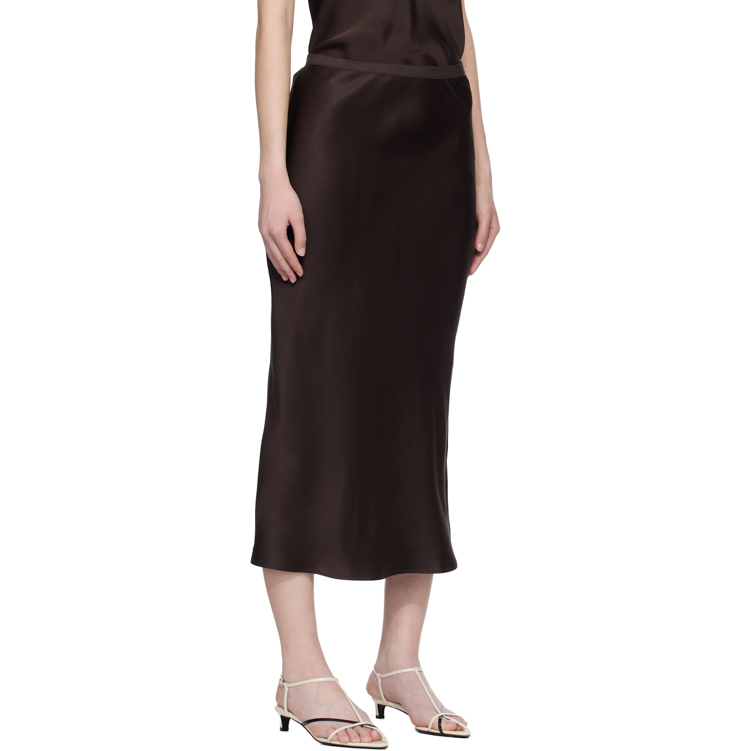  Anine Bing Brown Bar Silk Midi Skirt 