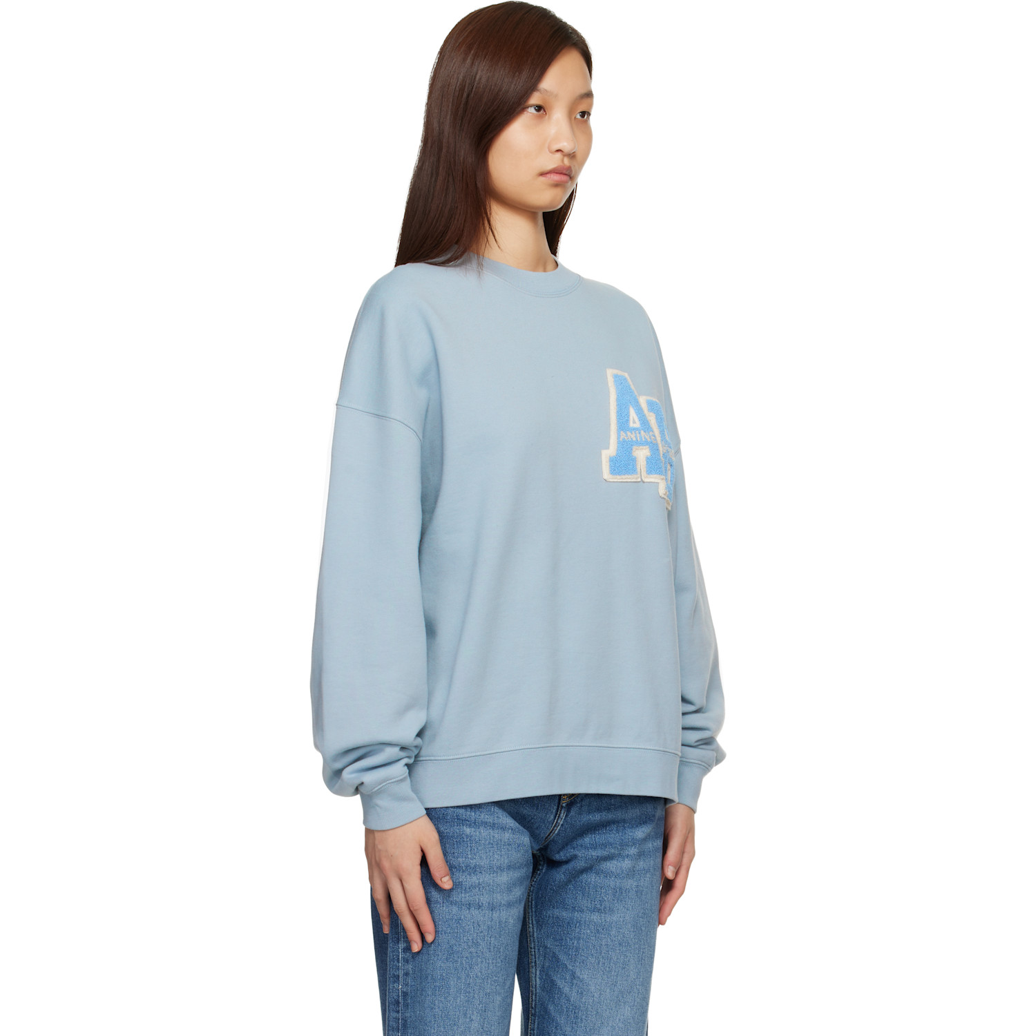  Anine Bing Blue Miles Oversized Letterman Sweatshirt 