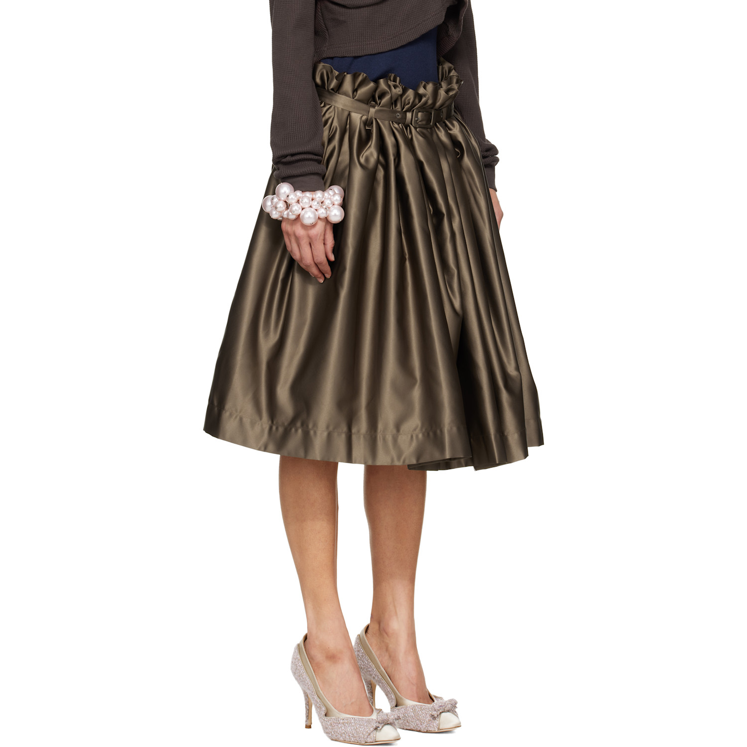  August Barron Brown Belted Ballgown Midi Skirt 