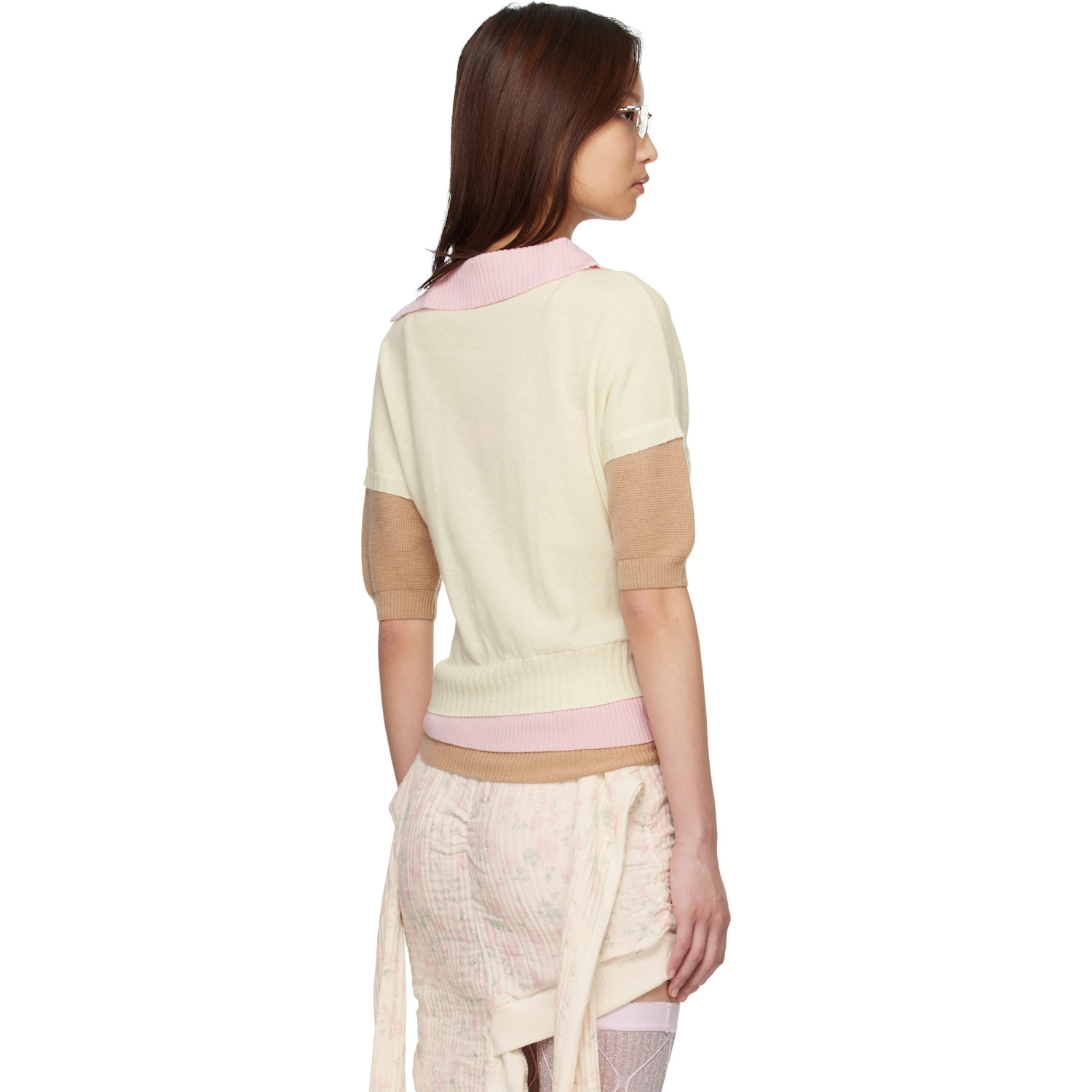  August Barron Off-white & Brown Triple Sweater 