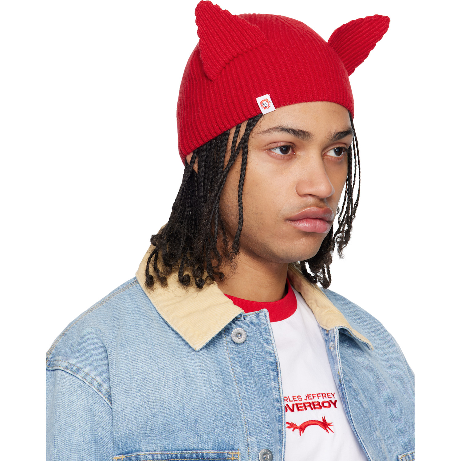  Charles Jeffrey Loverboy Red Ears Rib Beanie 