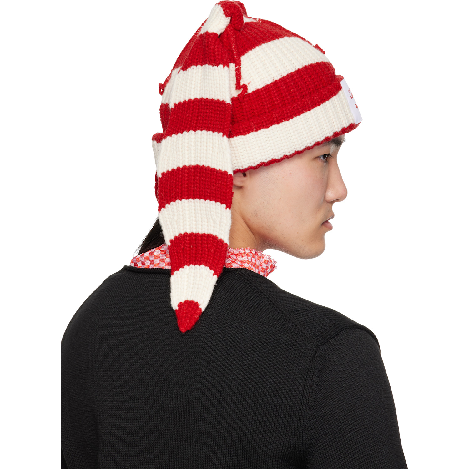  Charles Jeffrey Loverboy Red & White Chunky Rabbit Beanie 