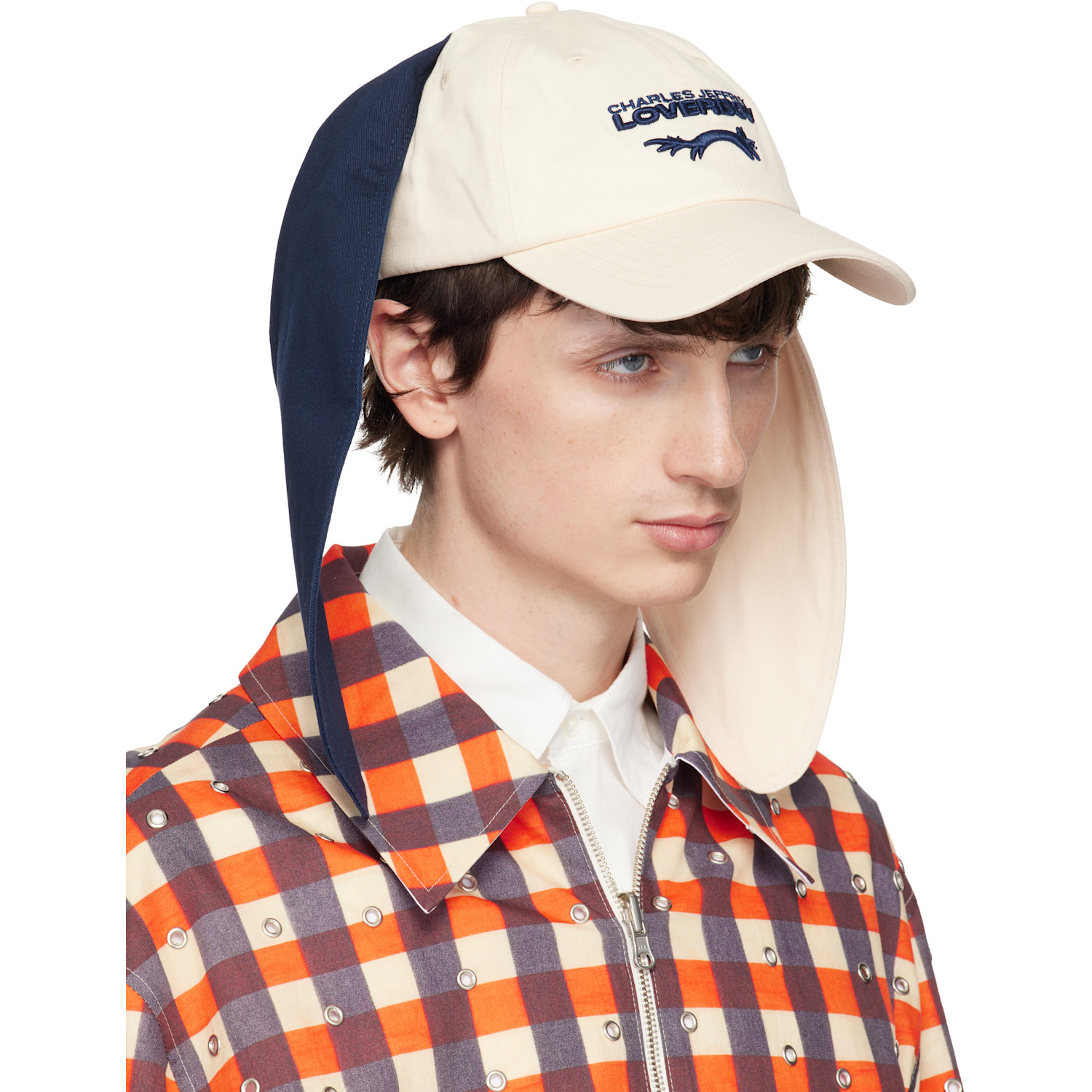  Charles Jeffrey Loverboy Off-white & Navy Colour Block Bunny Cap 