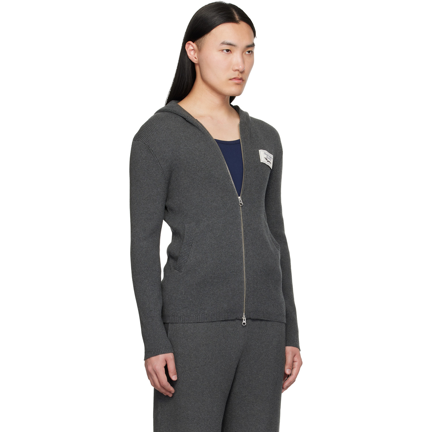  Charles Jeffrey Loverboy Gray Animal Knitted Zip Hoodie 