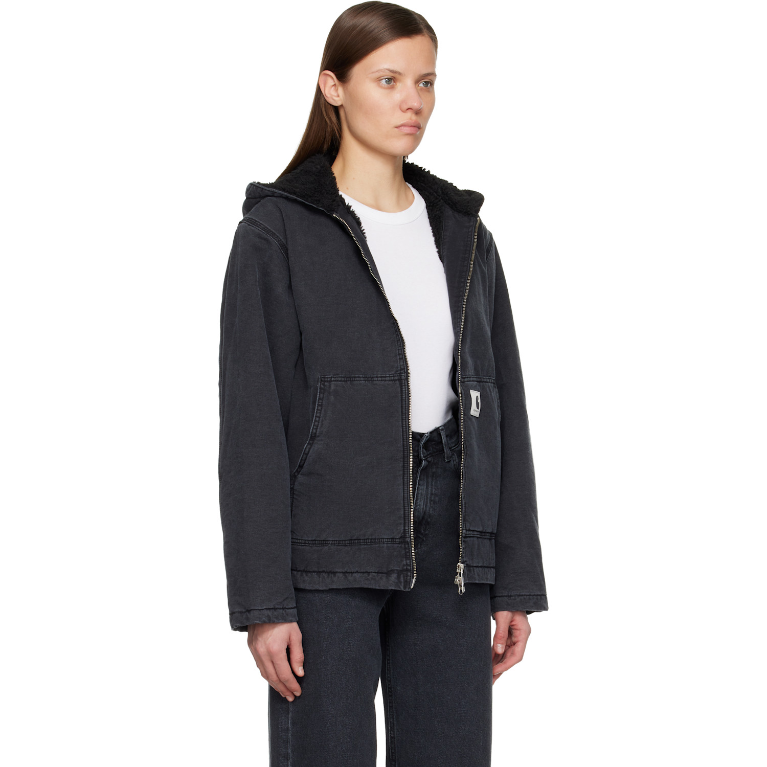  Carhartt Work In Progress Black Hooded Mitch Bomber Jacket 