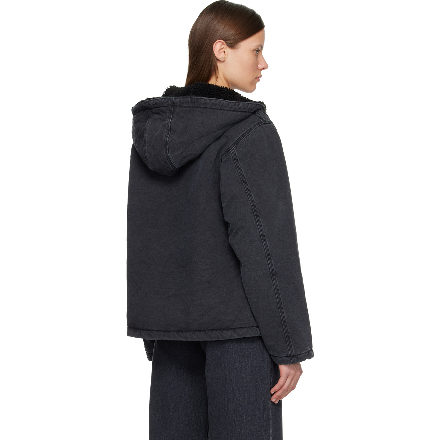  Carhartt Work In Progress Black Hooded Mitch Bomber Jacket 