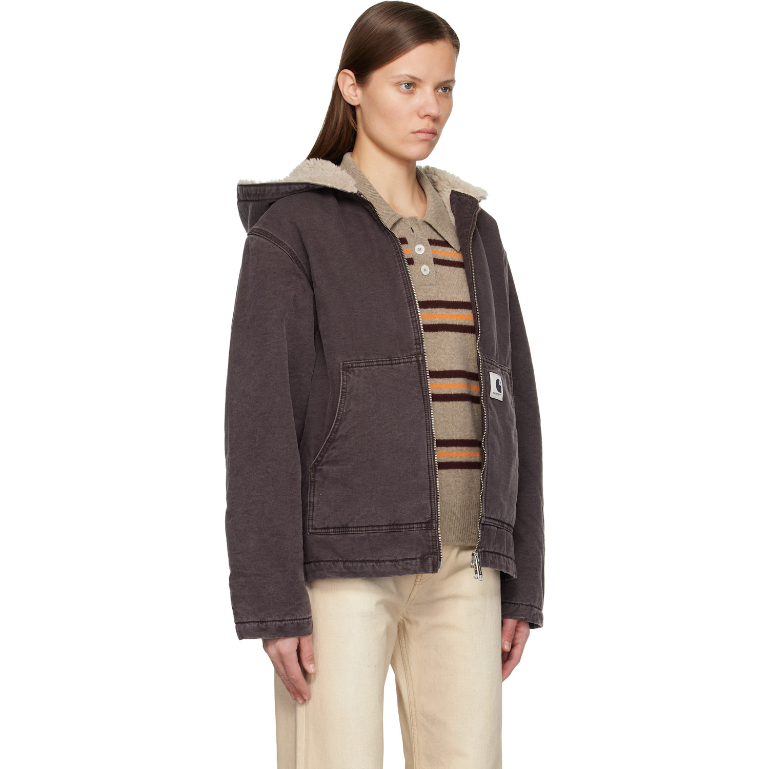  Carhartt Work In Progress Purple Hooded Mitch Bomber Jacket 