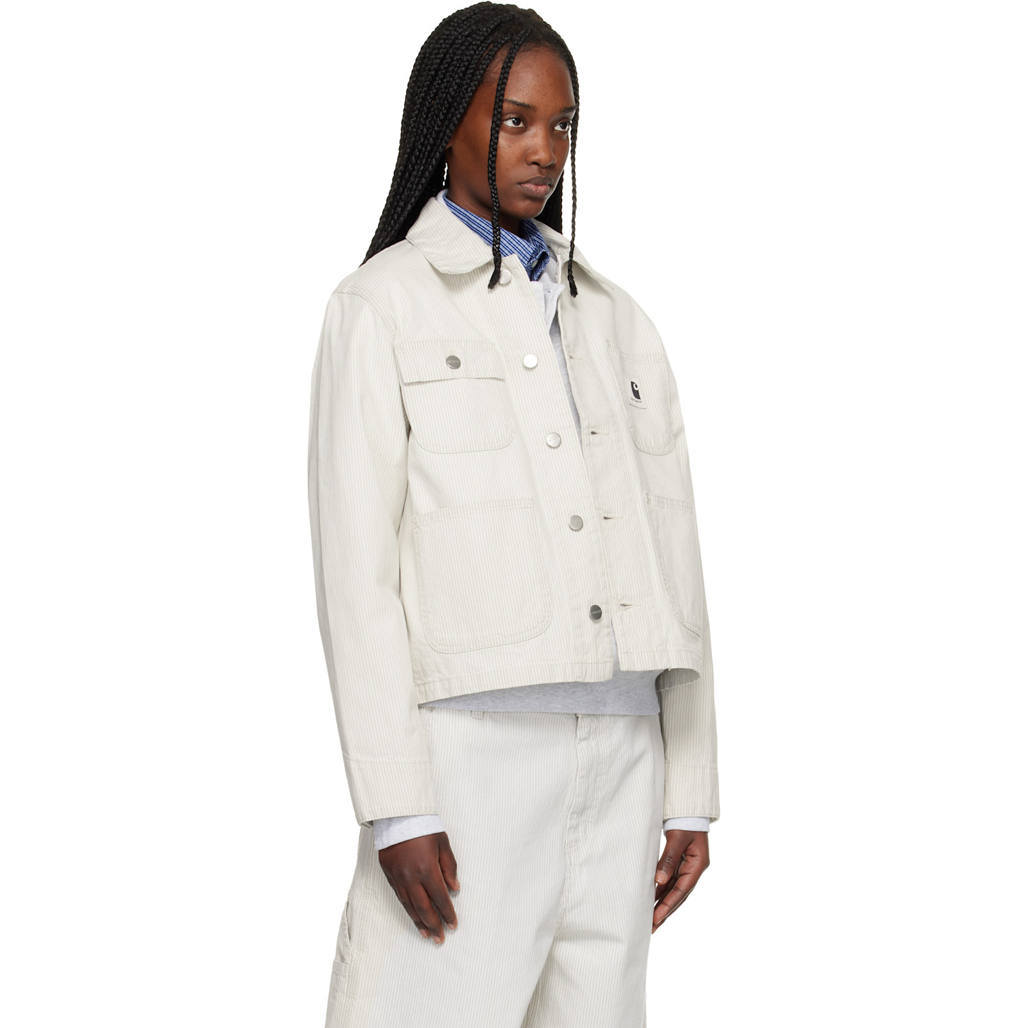  Carhartt Work In Progress Off-white Mercer Stripe Denim Chore Jacket 